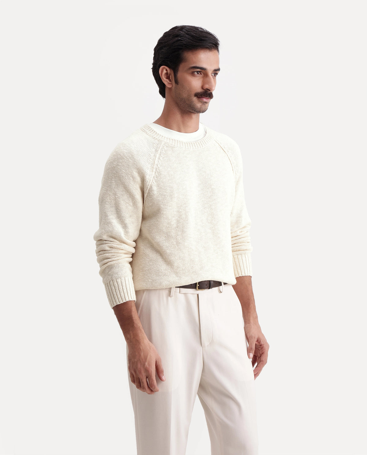 Rare Rabbit Men's Ferb Off White Cotton Crew Neck Regular Fit Textured Sweater - image 6