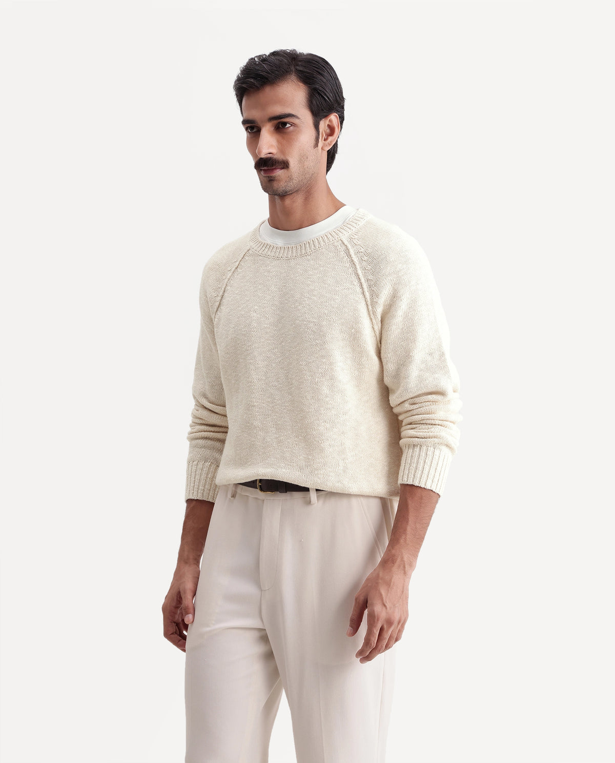 Rare Rabbit Men's Ferb Off White Cotton Crew Neck Regular Fit Textured Sweater - image 3