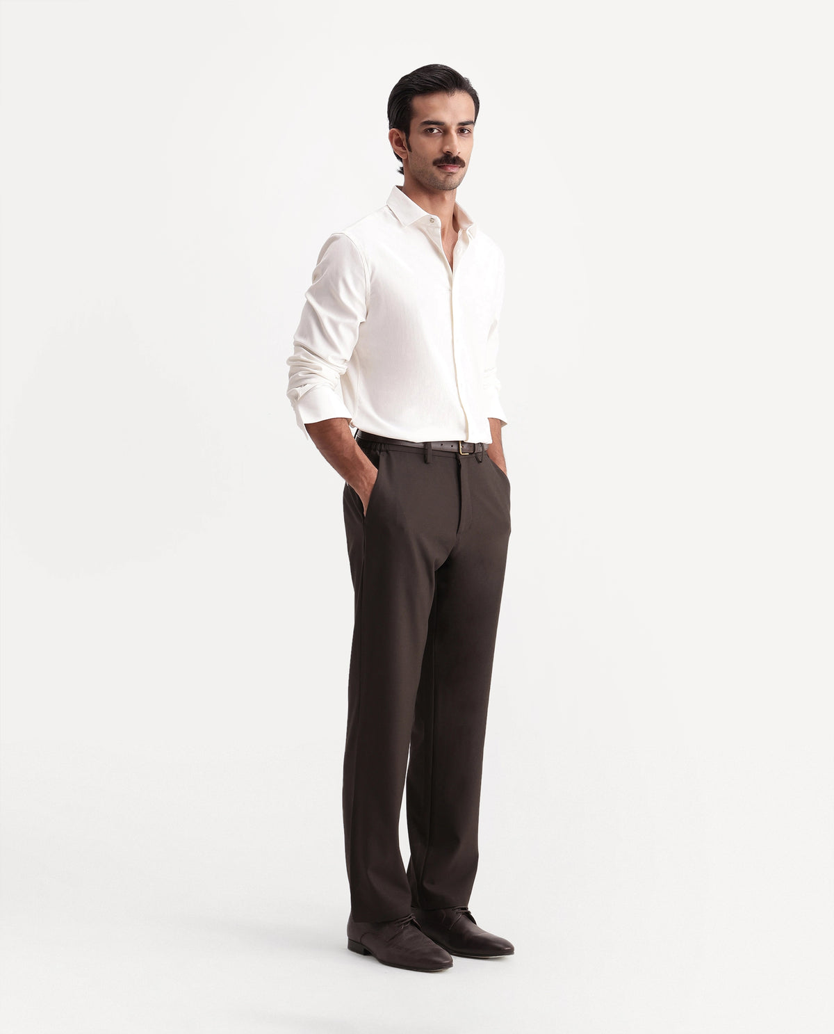 Rare Rabbit Men's Travel-W-Aw26 Dark Brown Polyester Blend Button And Zip Wide Leg Fit Plain Trouser - image 5