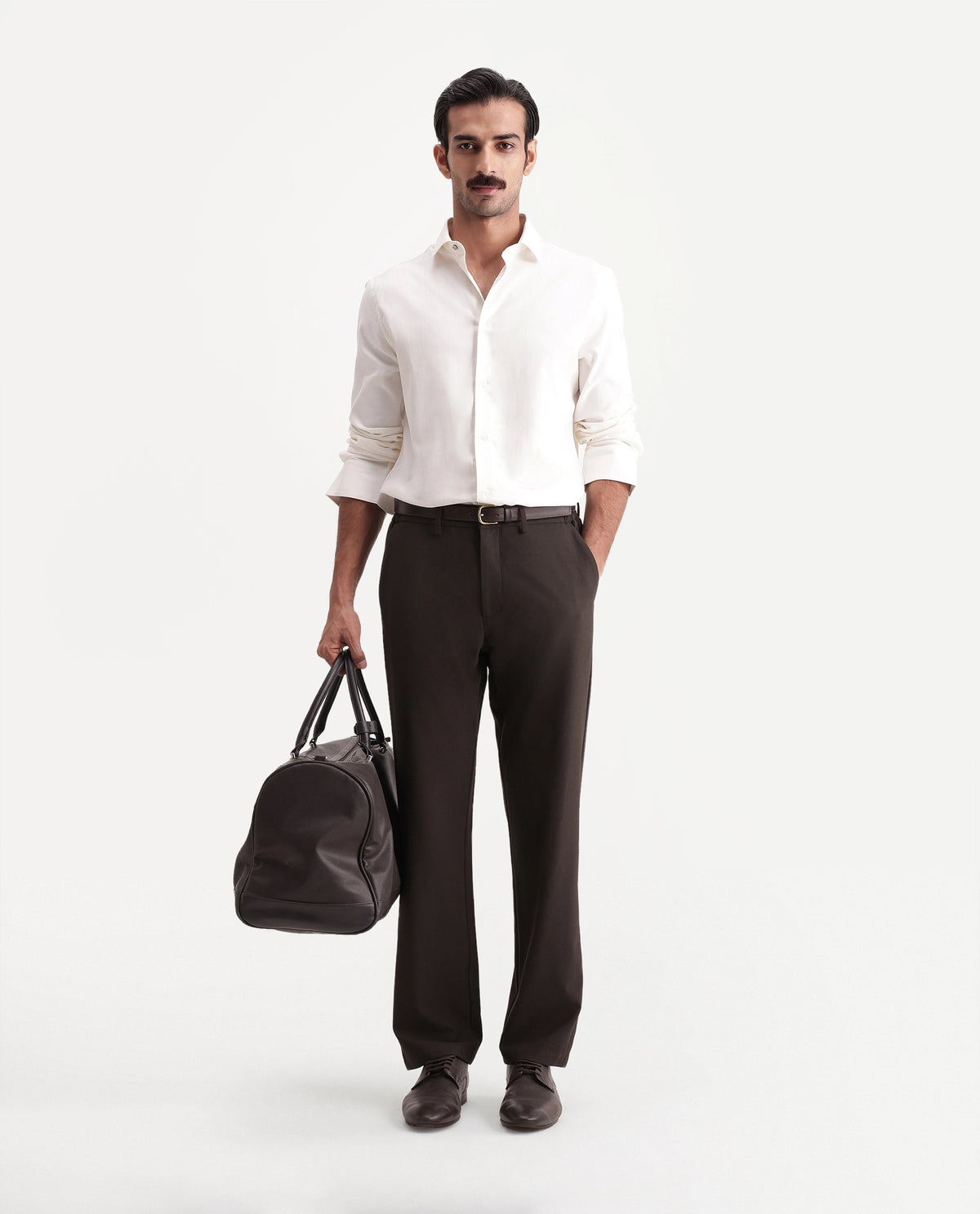 Rare Rabbit Men's Travel-W-Aw26 Dark Brown Polyester Blend Button And Zip Wide Leg Fit Plain Trouser - image 2