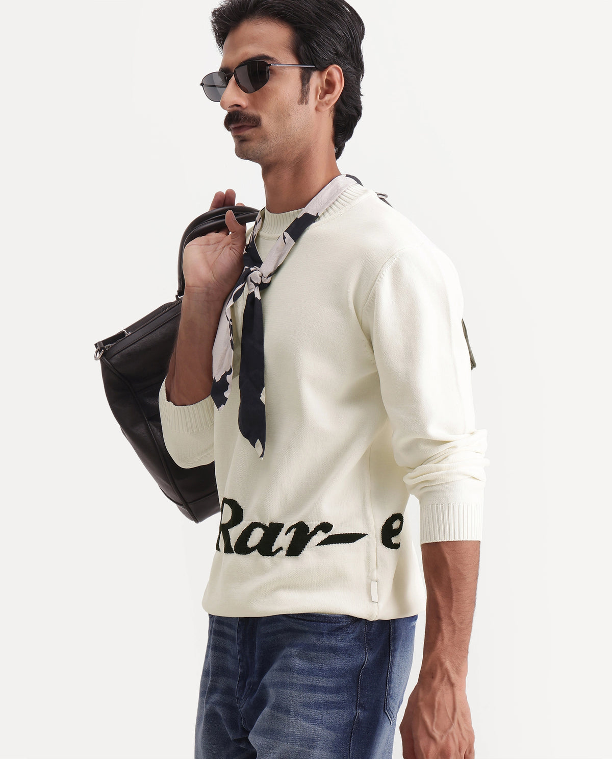Rare Rabbit Men's Vrilo White Nylon Crew Neck Regular Fit Typography Print Sweater - image 1