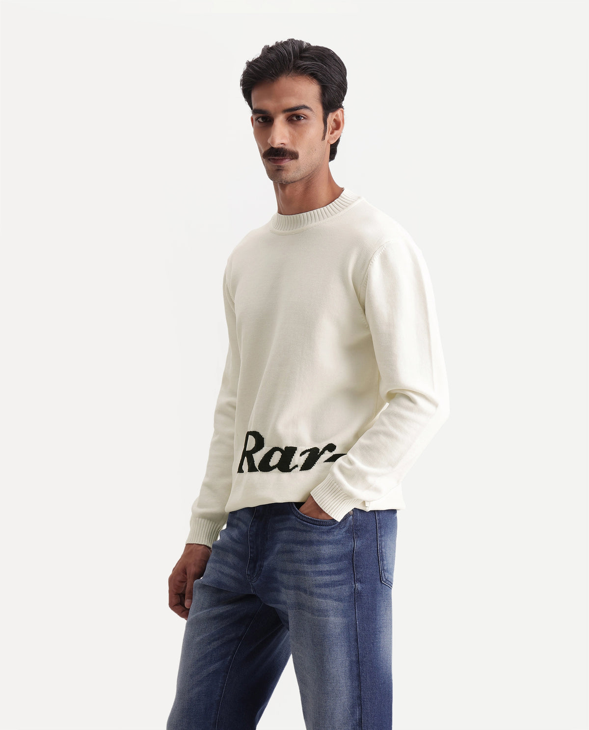 Rare Rabbit Men's Vrilo White Nylon Crew Neck Regular Fit Typography Print Sweater - image 4
