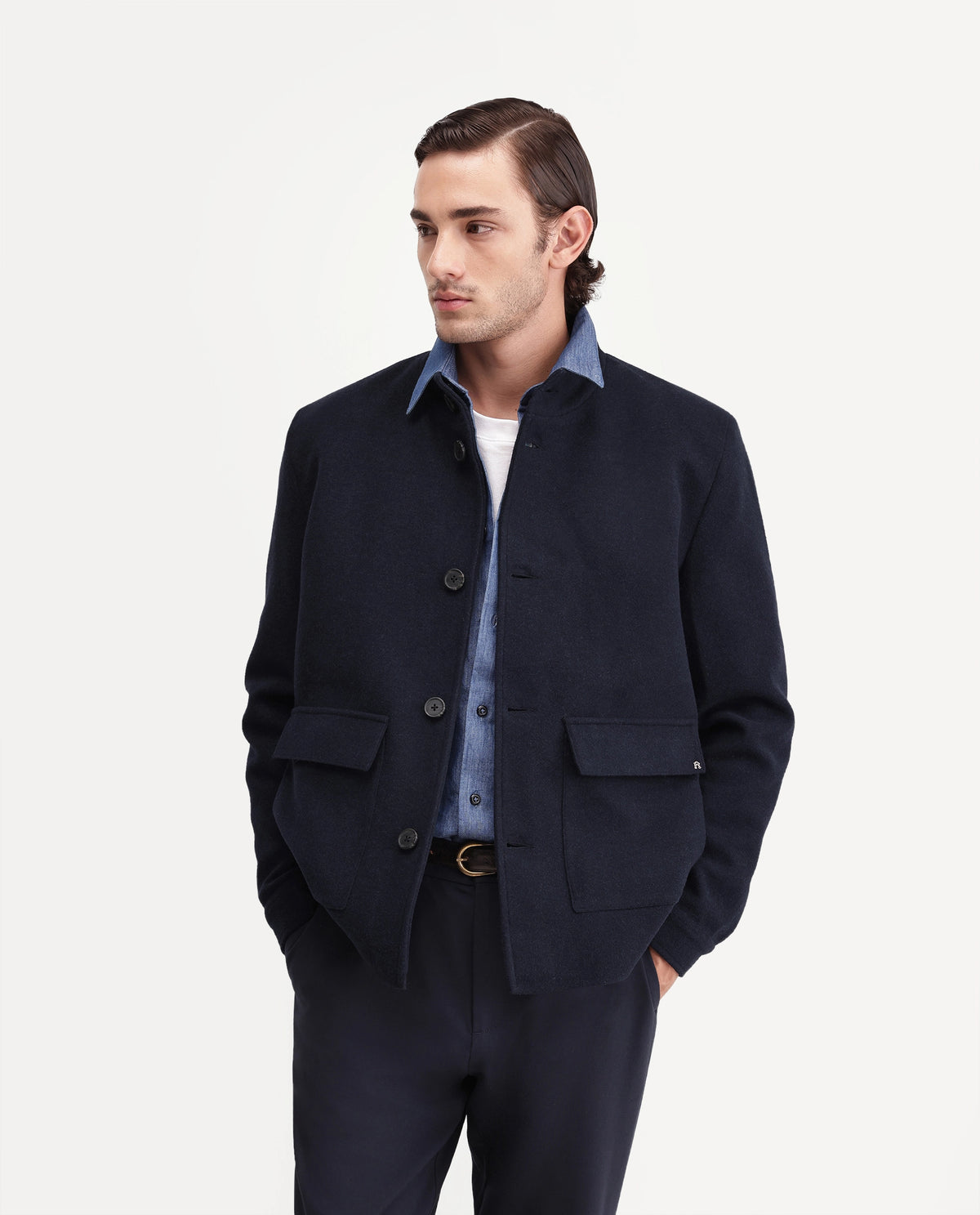 Rare Rabbit Mens Obet Dark Navy Polyester Blend High Neck Regular Plain Jacket