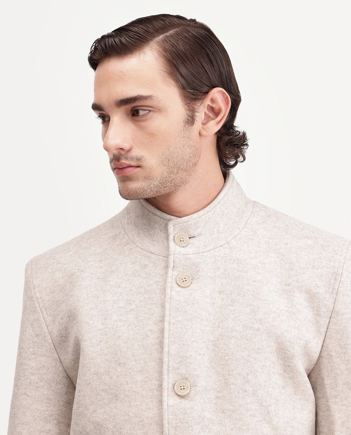 Rare Rabbit Mens Obet Beige Polyester Blend High Neck Regular Plain Jacket