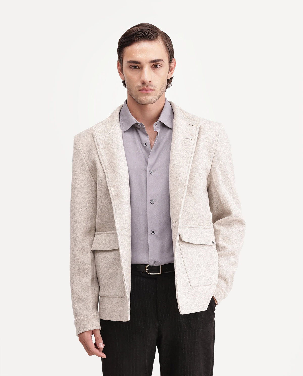 Rare Rabbit Mens Obet Beige Polyester Blend High Neck Regular Plain Jacket