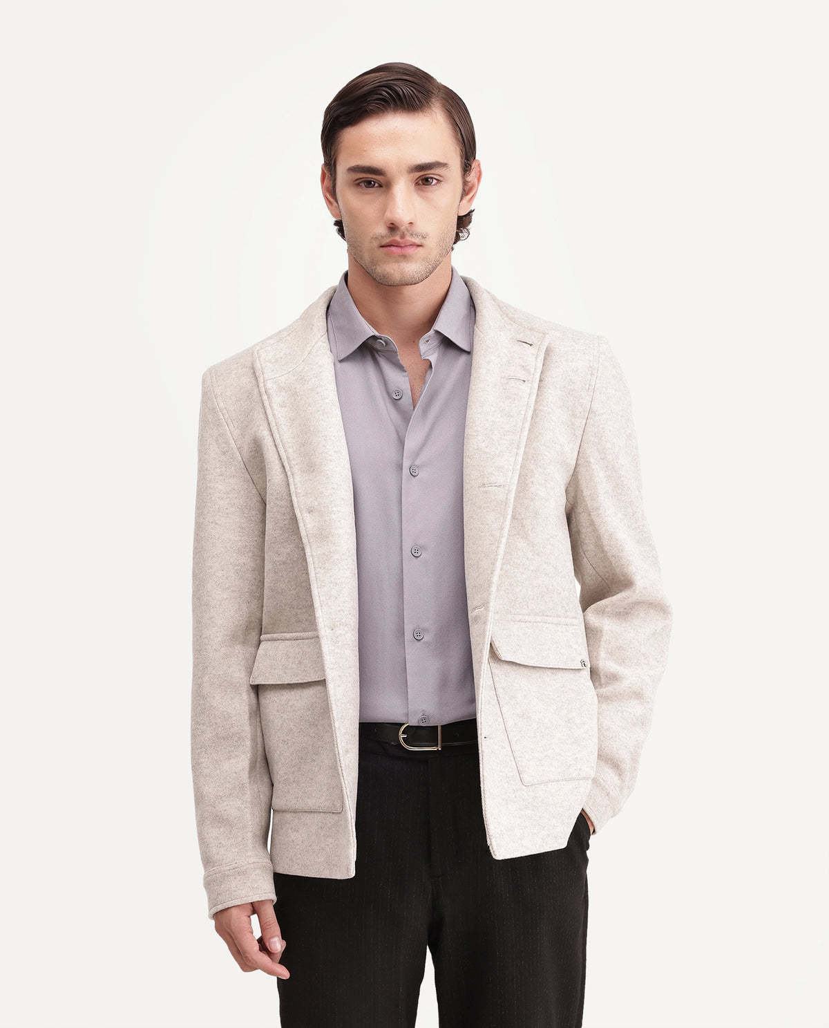 Rare Rabbit Mens Obet Beige Polyester Blend High Neck Regular Plain Jacket