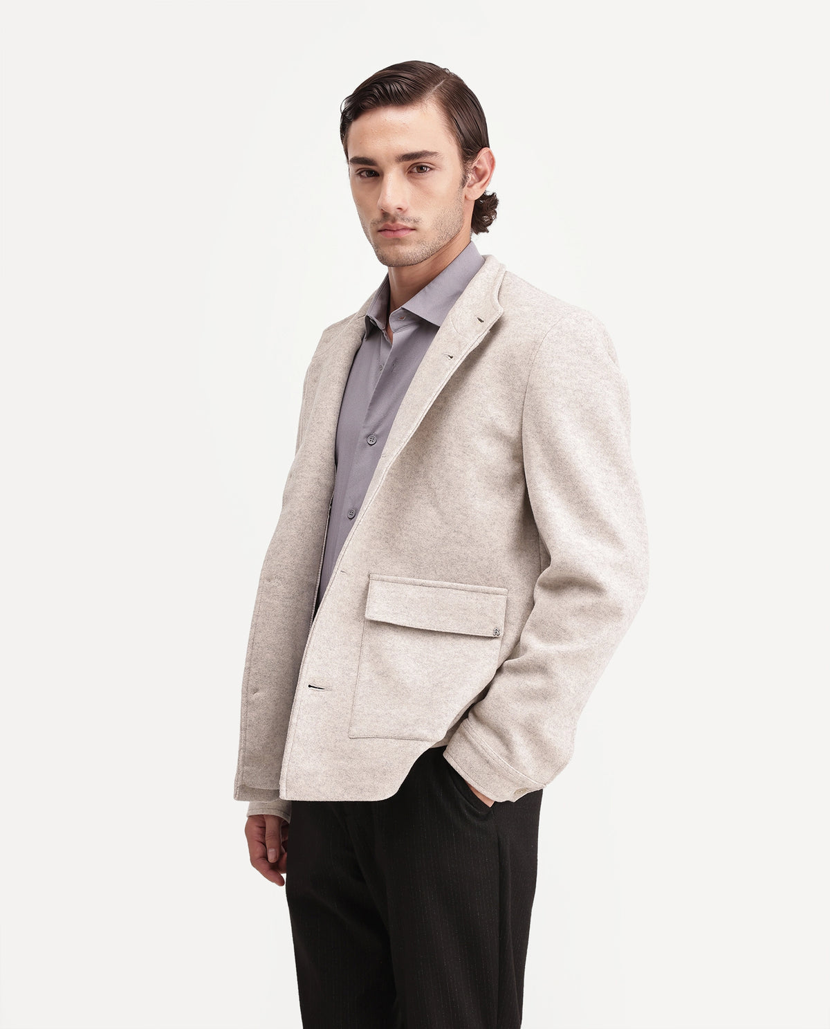 Rare Rabbit Mens Obet Beige Polyester Blend High Neck Regular Plain Jacket