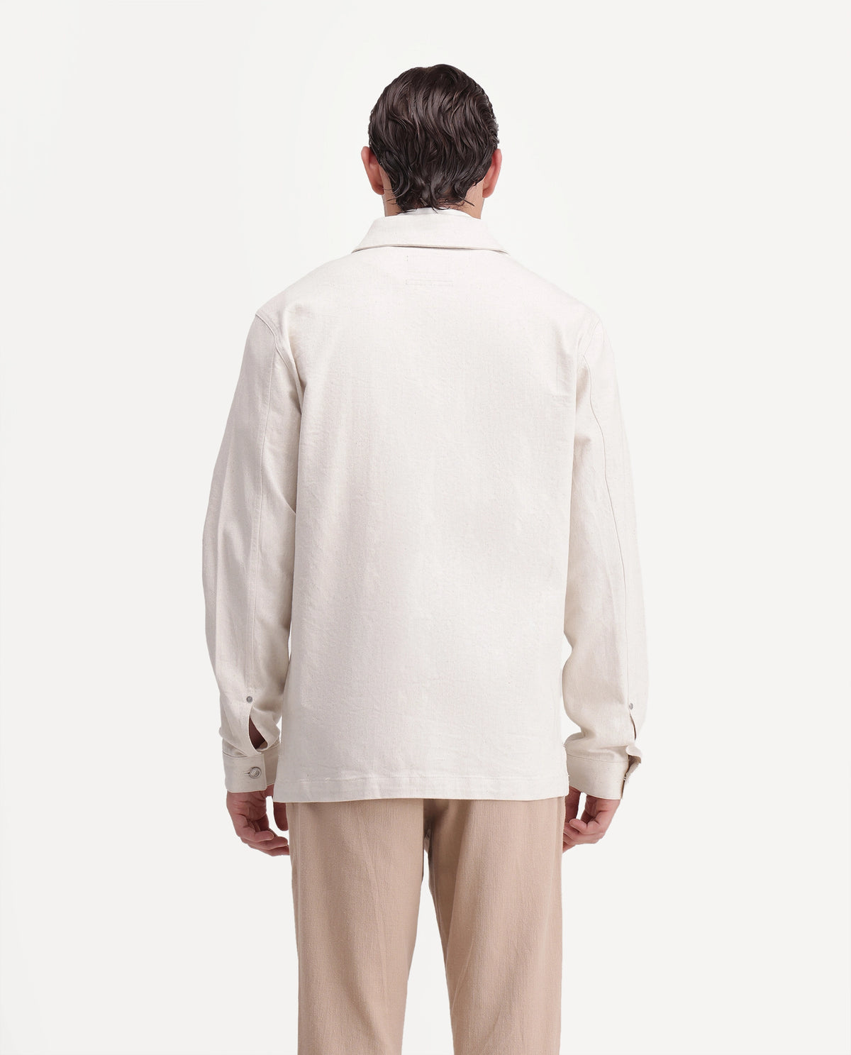 Rare Rabbit Mens Cloudy Beige Linen Blend Spread Collar Regular Plain Shacket