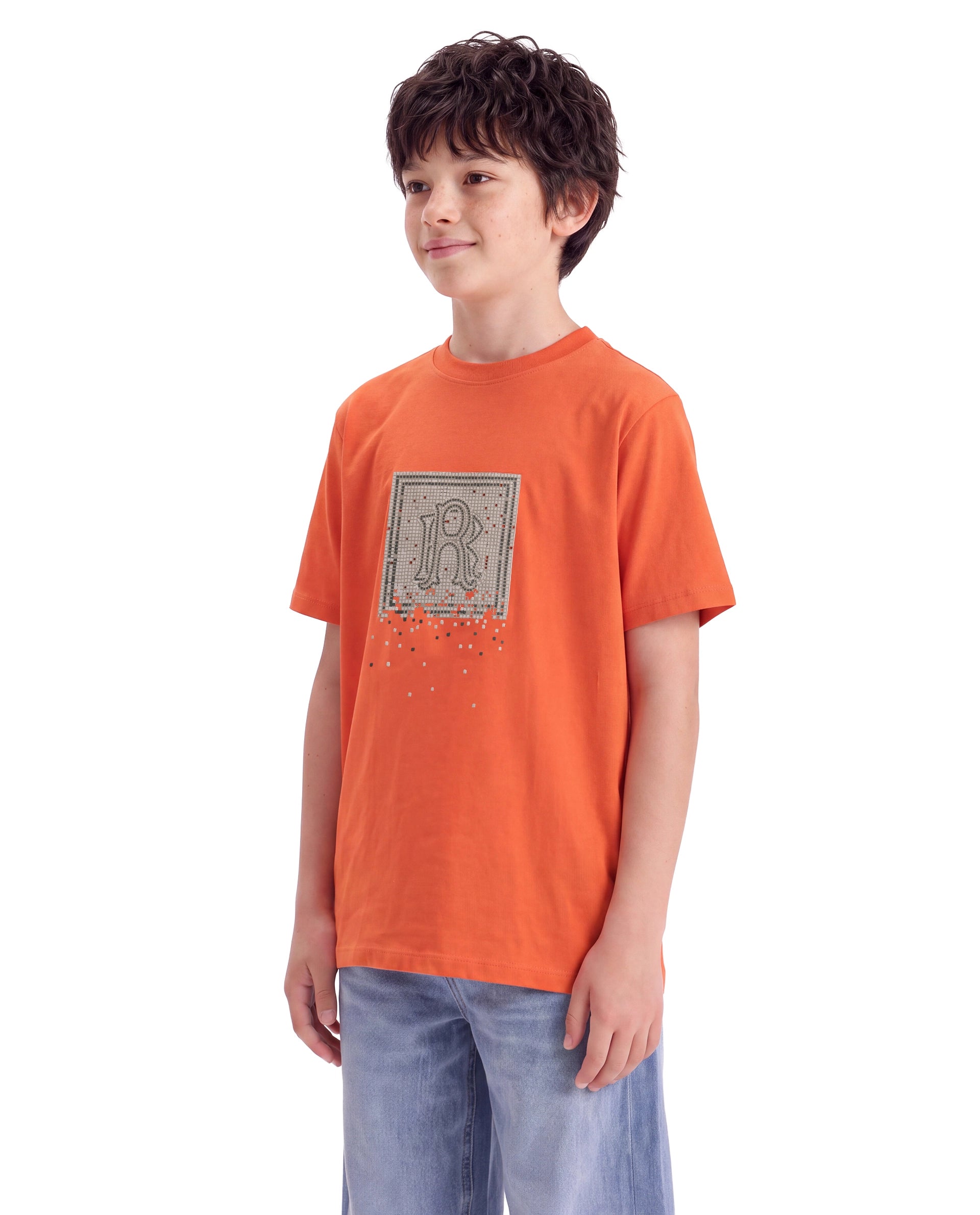 Rare Ones Kids Mezoc-K Orange Cotton Blend Regular Graphic Print T-Shirt