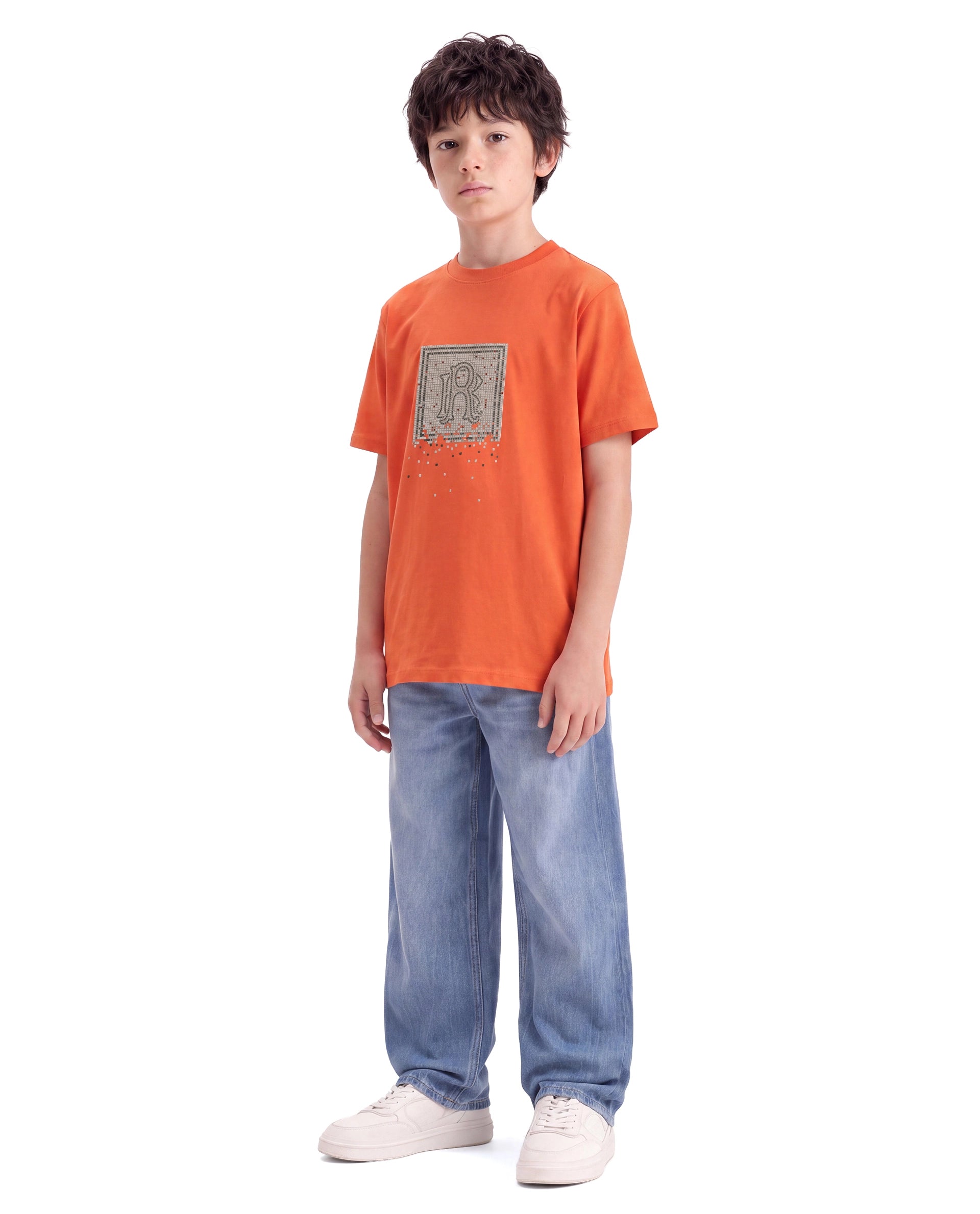 Rare Ones Kids Mezoc-K Orange Cotton Blend Regular Graphic Print T-Shirt