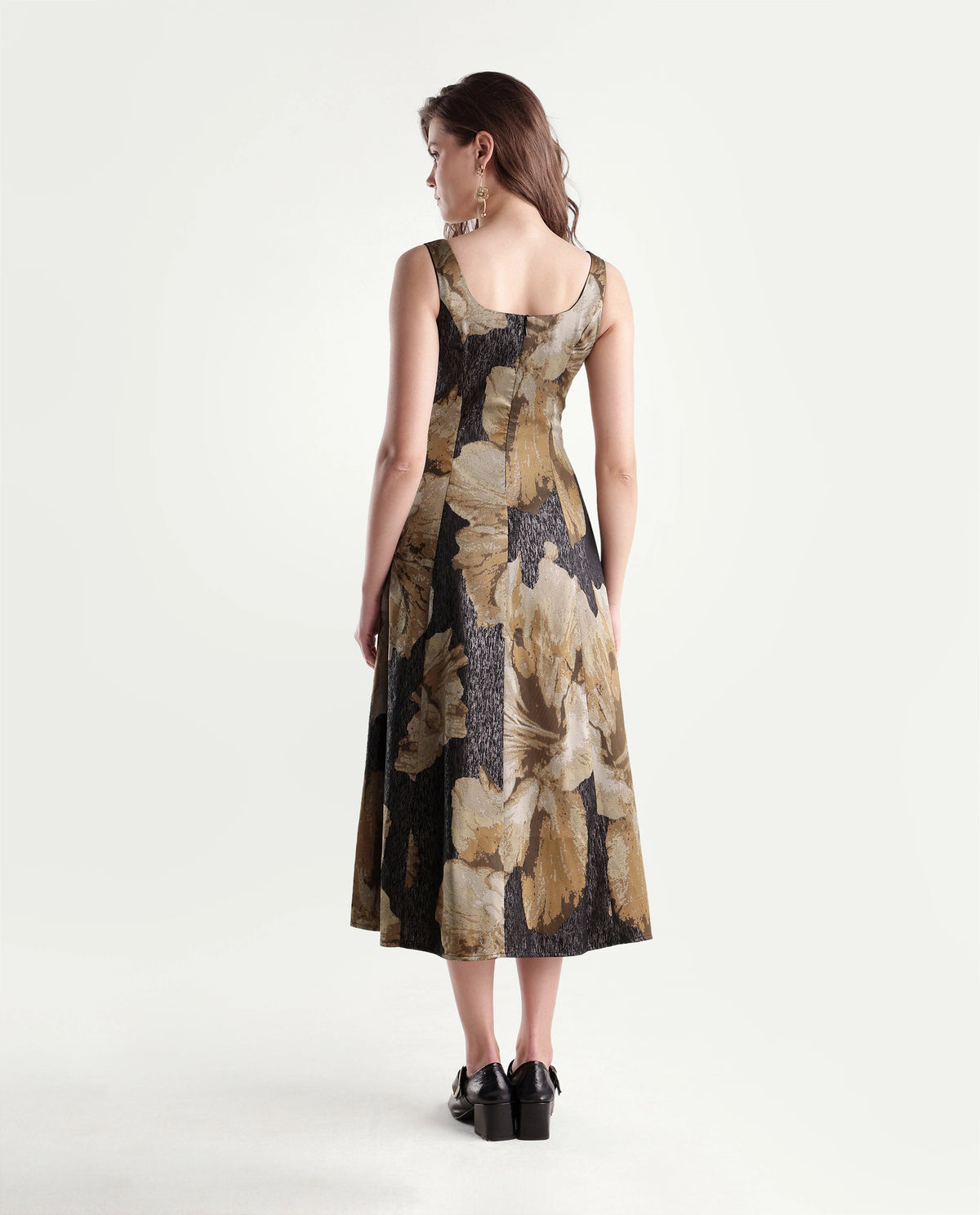 Rareism Womens Xabi Brown Polyester Blend Square Neck Sheath Floral Print Dress