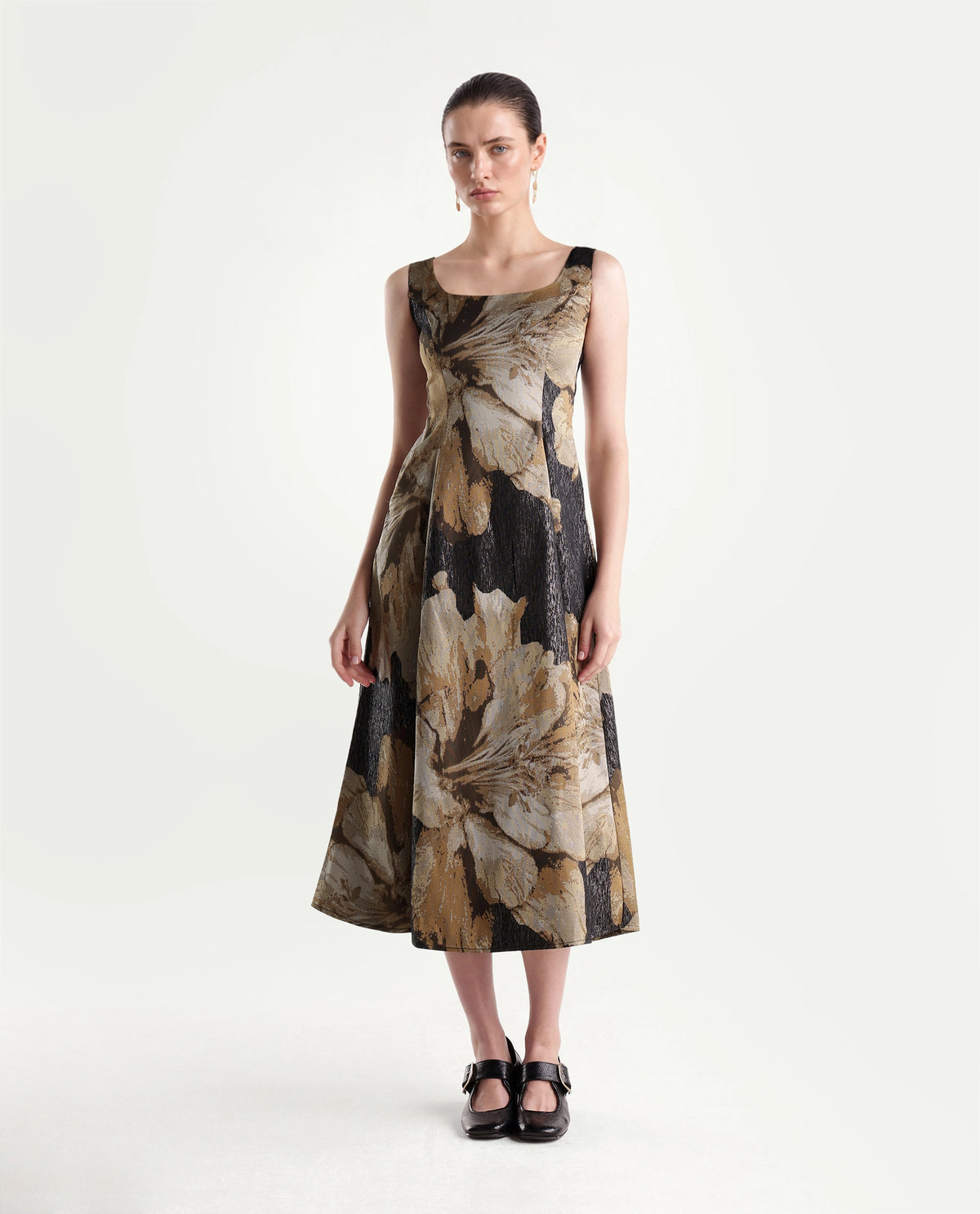 Rareism Womens Xabi Brown Polyester Blend Square Neck Sheath Floral Print Dress