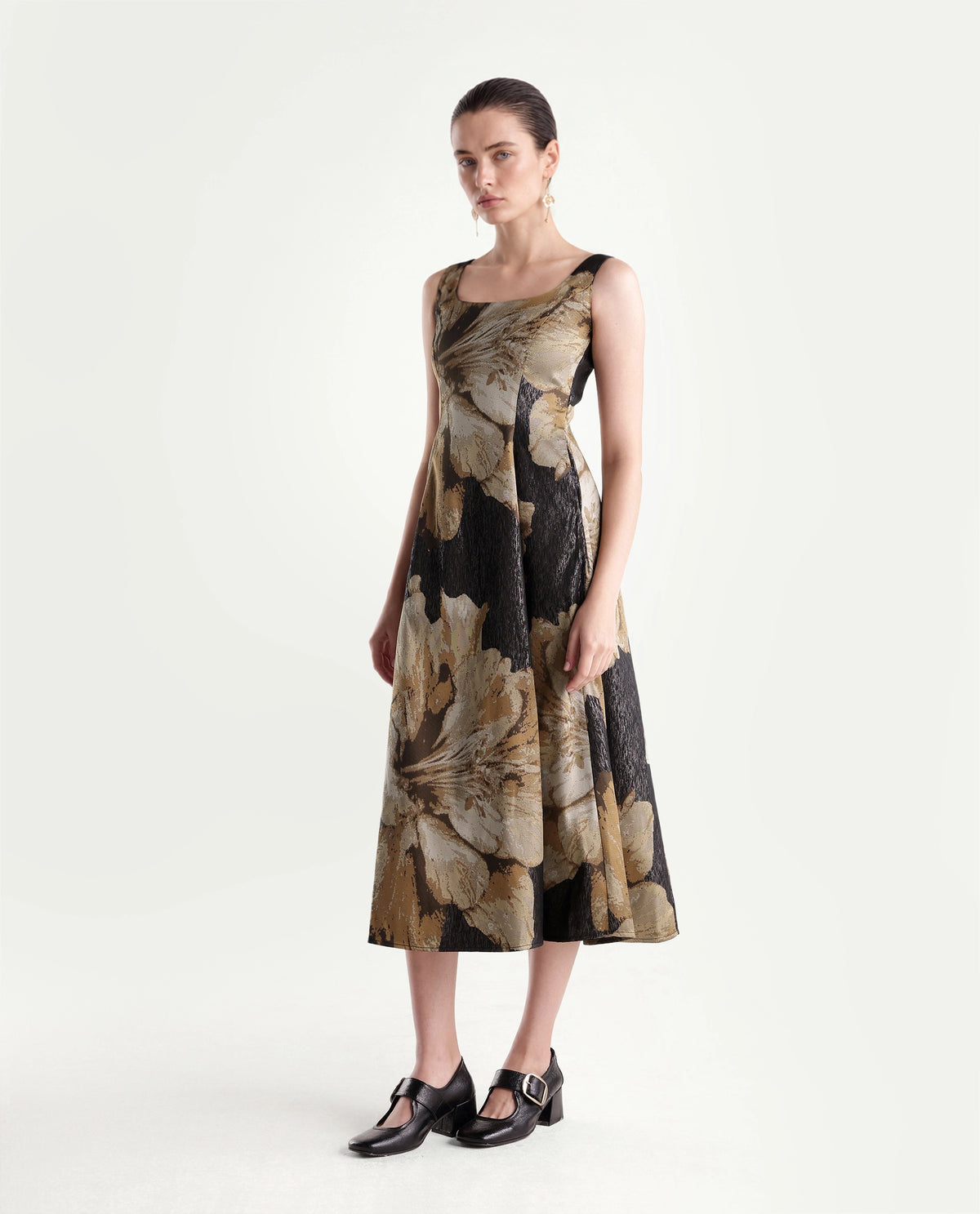 Rareism Womens Xabi Brown Polyester Blend Square Neck Sheath Floral Print Dress