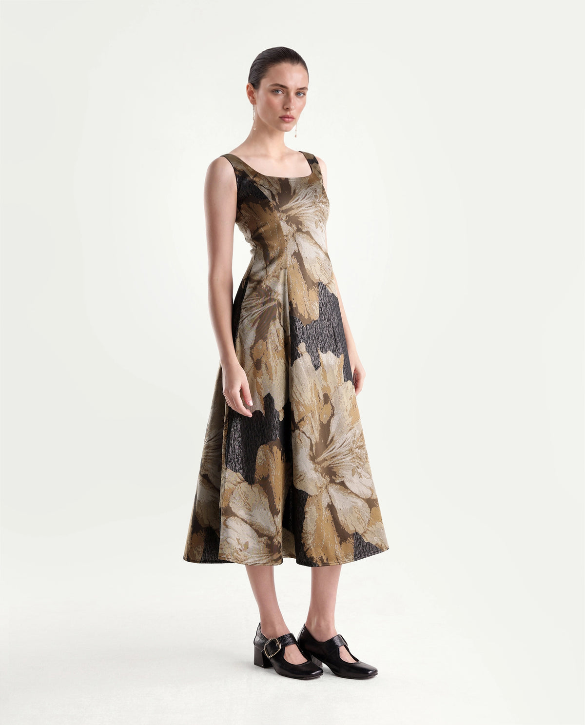 Rareism Womens Xabi Brown Polyester Blend Square Neck Sheath Floral Print Dress