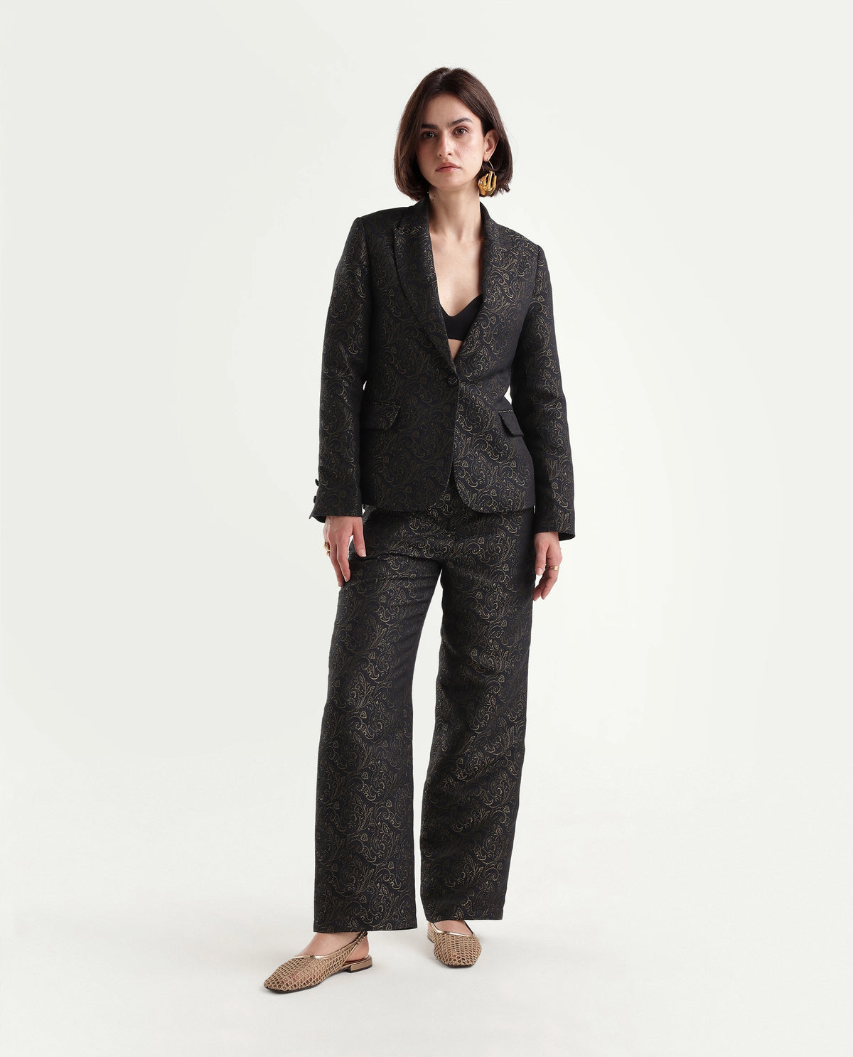 Rareism Women's Xavant-B Black Polyester Blend Wide Jacquard Trouser - image 6