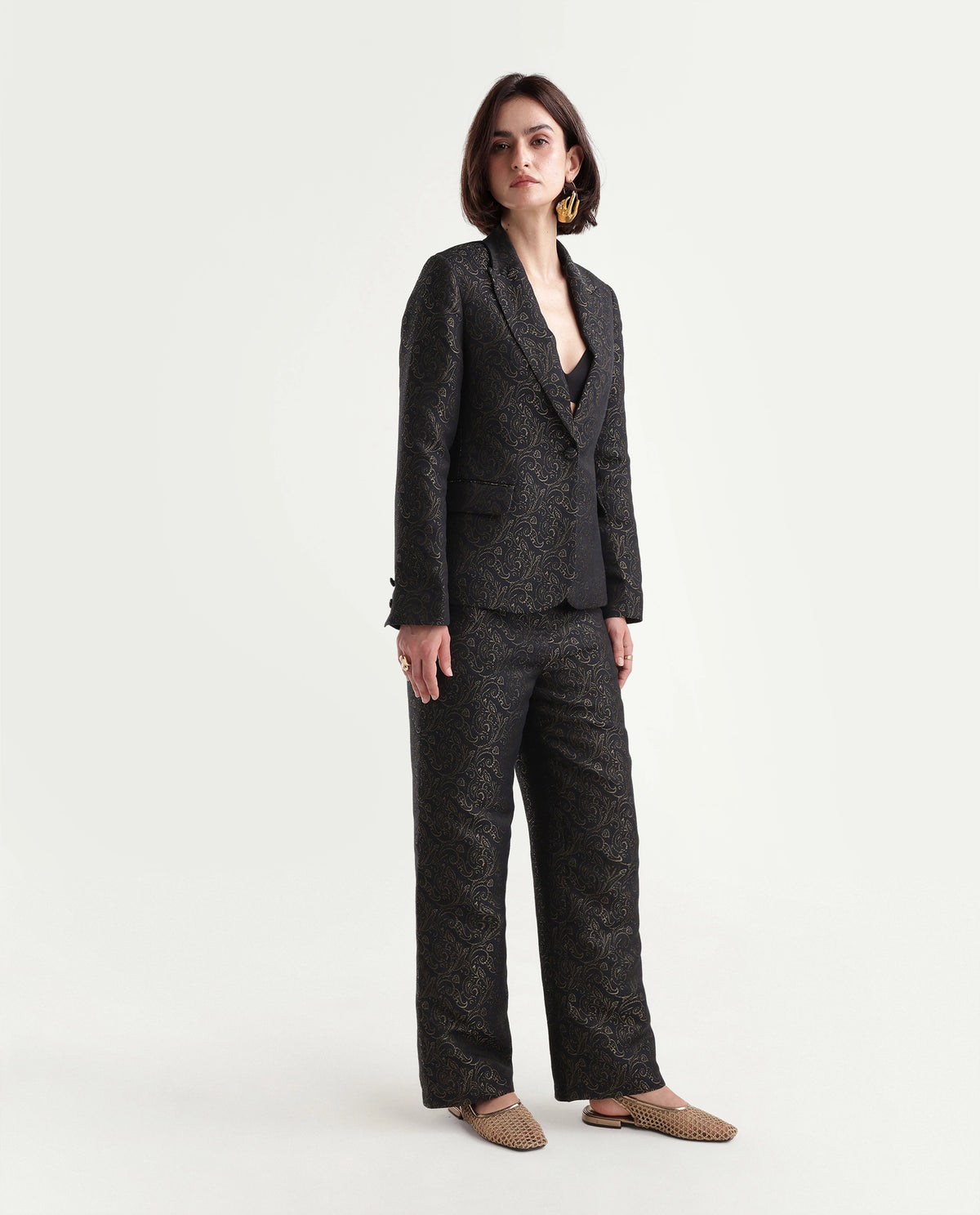 Rareism Women's Xavant-B Black Polyester Blend Wide Jacquard Trouser - image 4