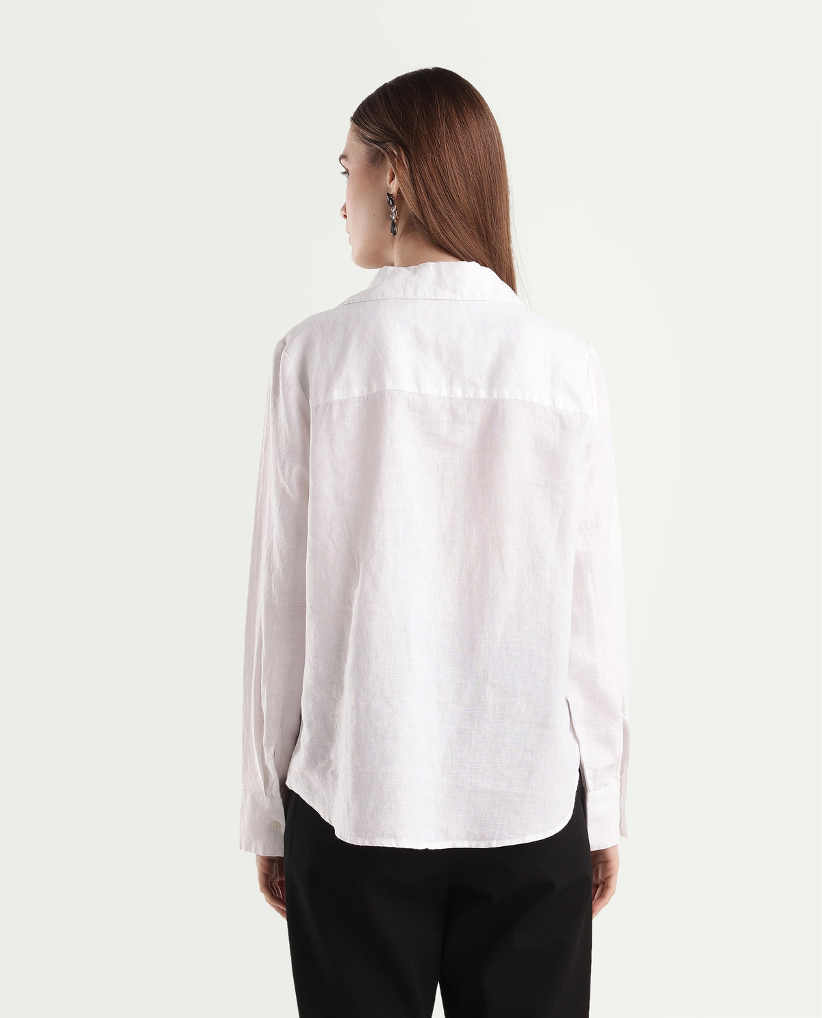 Rareism Women's Leock Light White Linen Spread Collar Regular Fit Plain Top - image 7