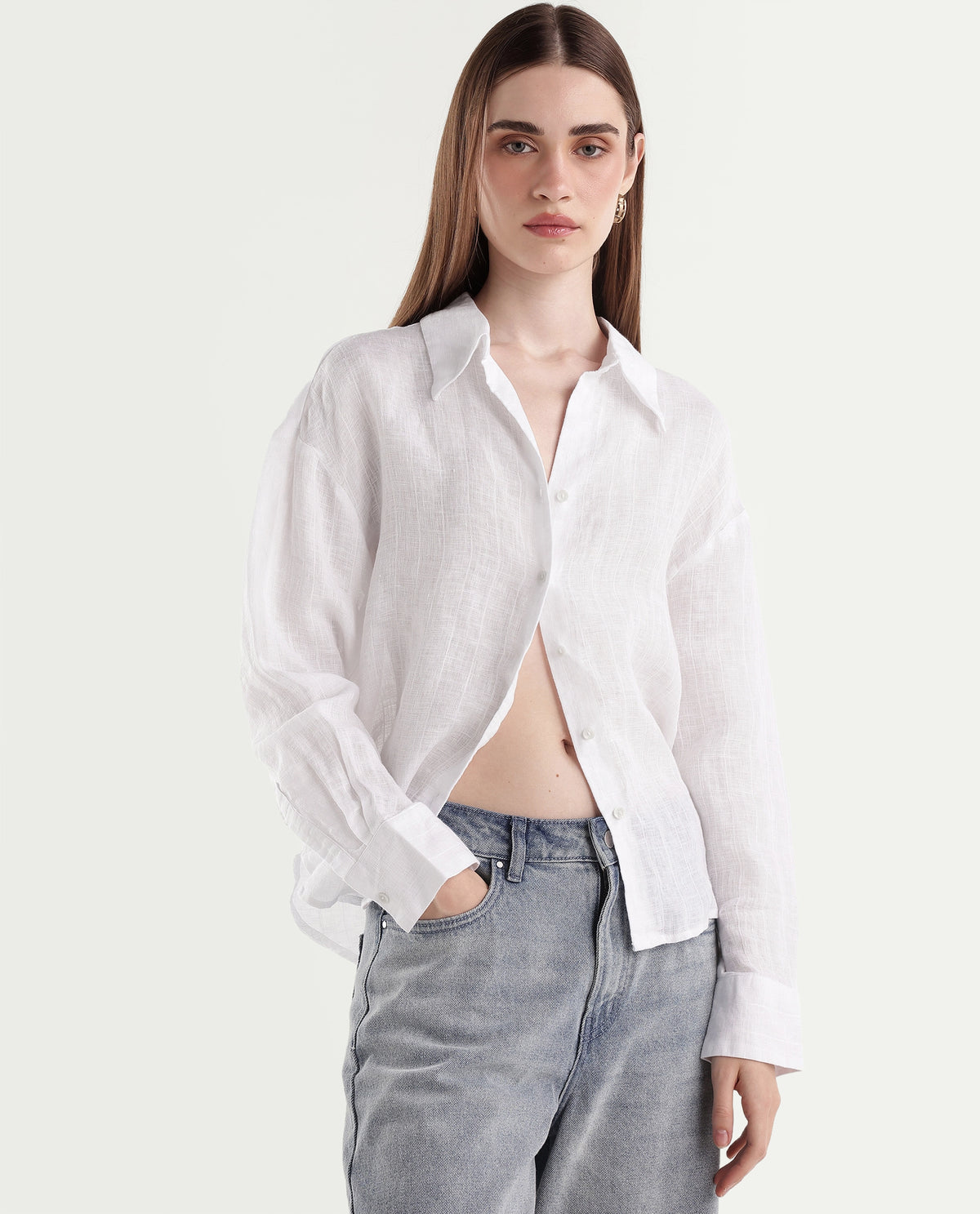 Rareism Women's Lop Light White Linen Button Relaxed Fit Shirt - image 6