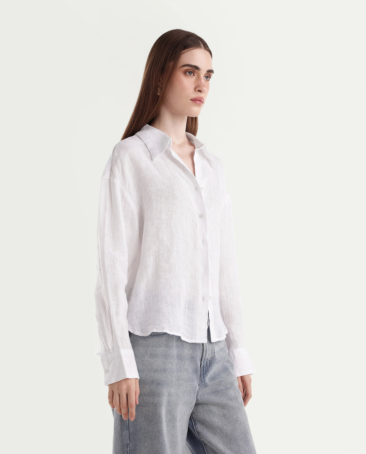 Rareism Women's Lop Light White Linen Button Relaxed Fit Shirt - image 4