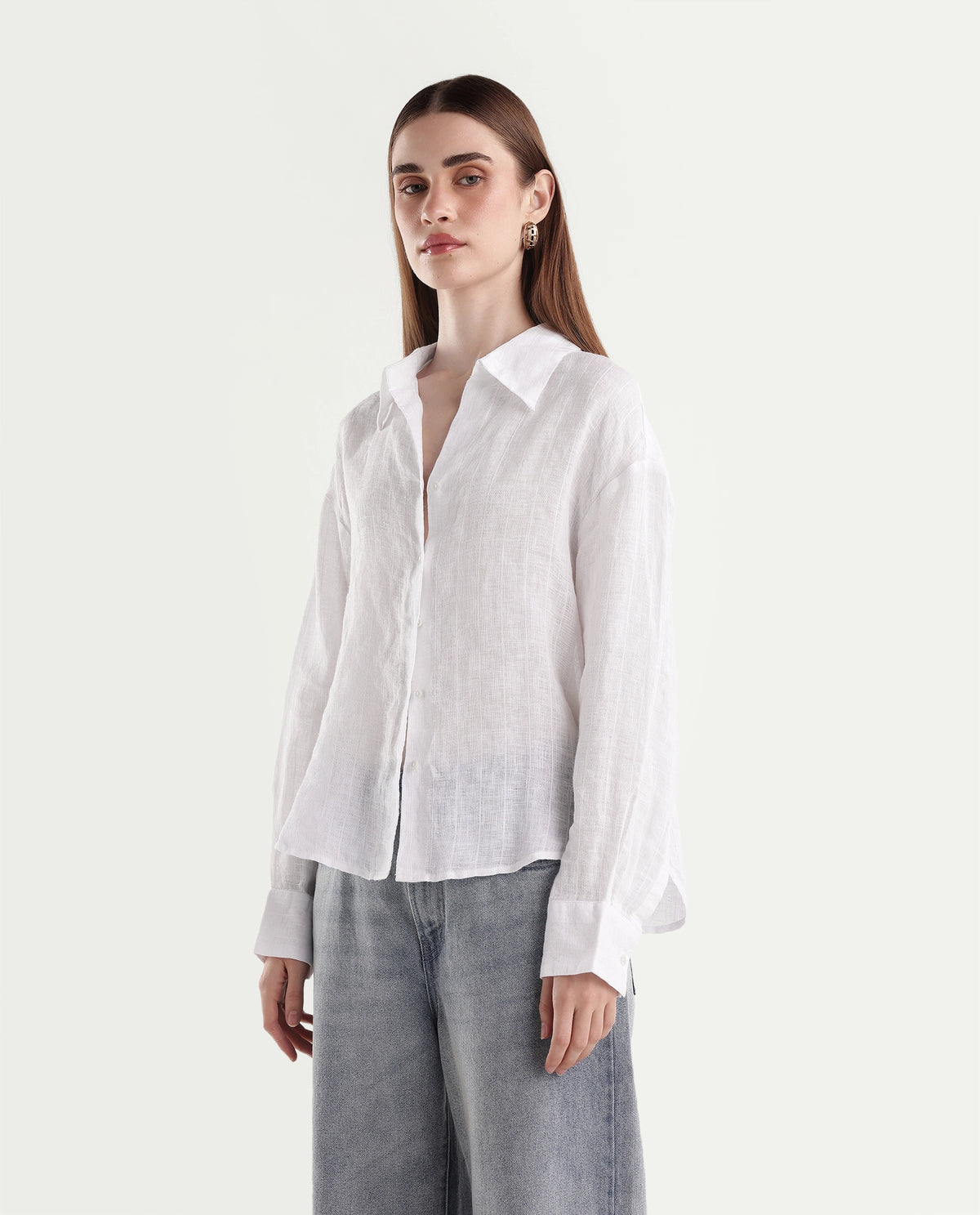 Rareism Women's Lop Light White Linen Button Relaxed Fit Shirt - image 5