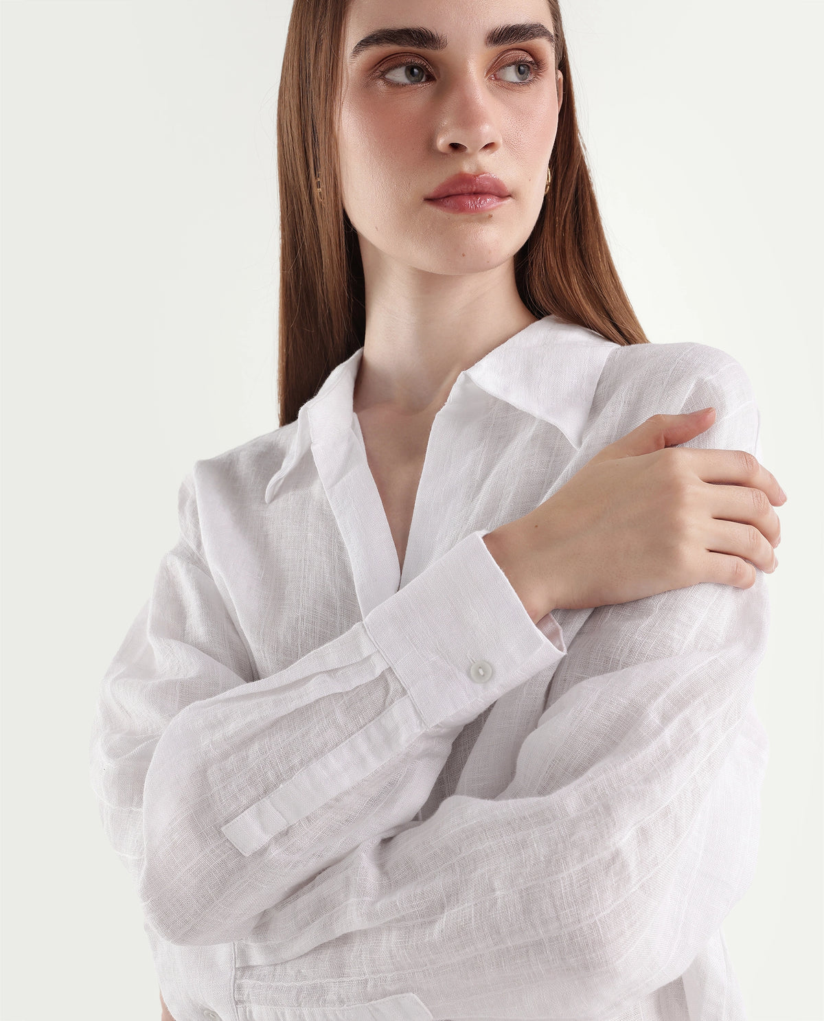 Rareism Women's Lop Light White Linen Button Relaxed Fit Shirt - image 3