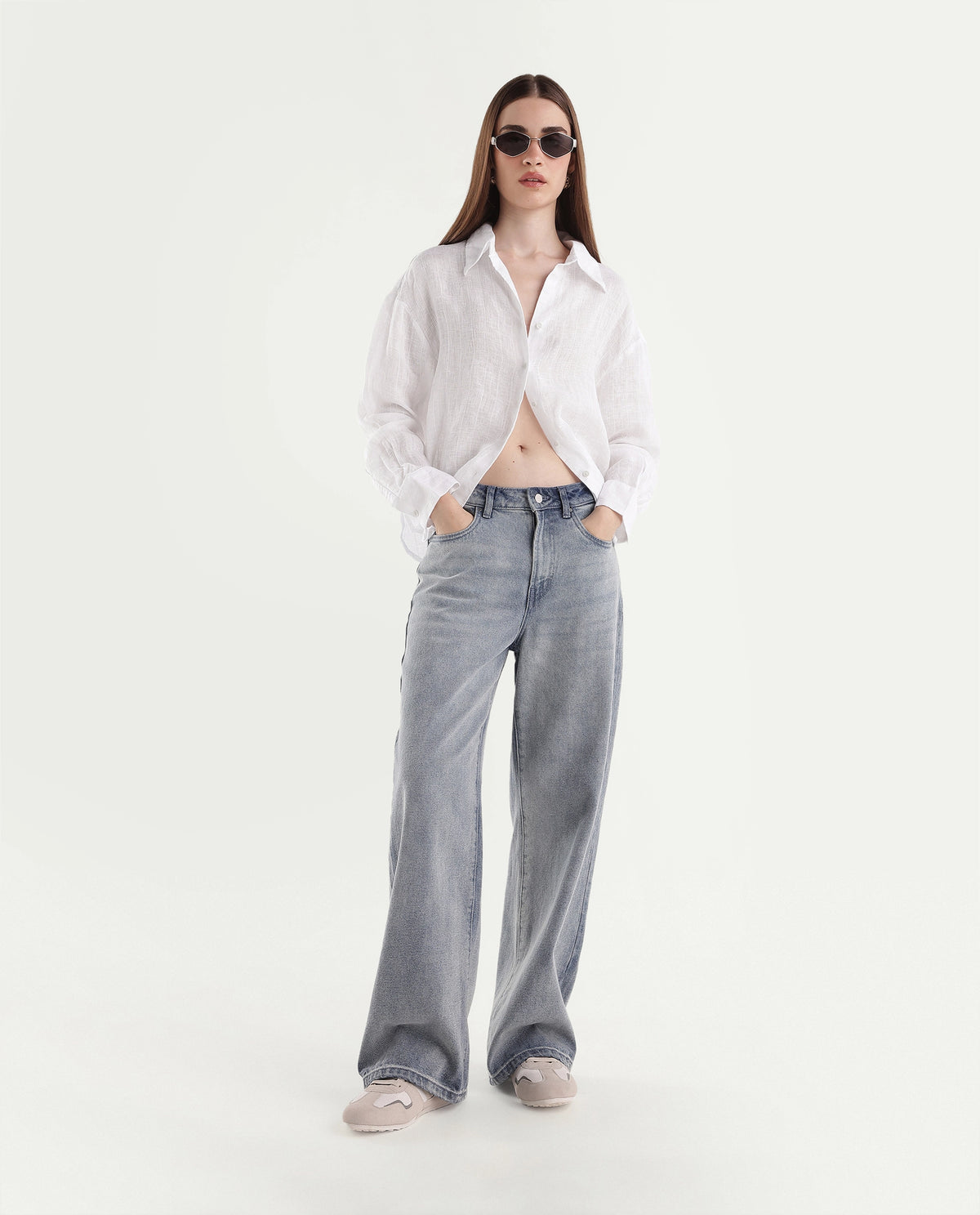 Rareism Women's Lop Light White Linen Button Relaxed Fit Shirt - image 2