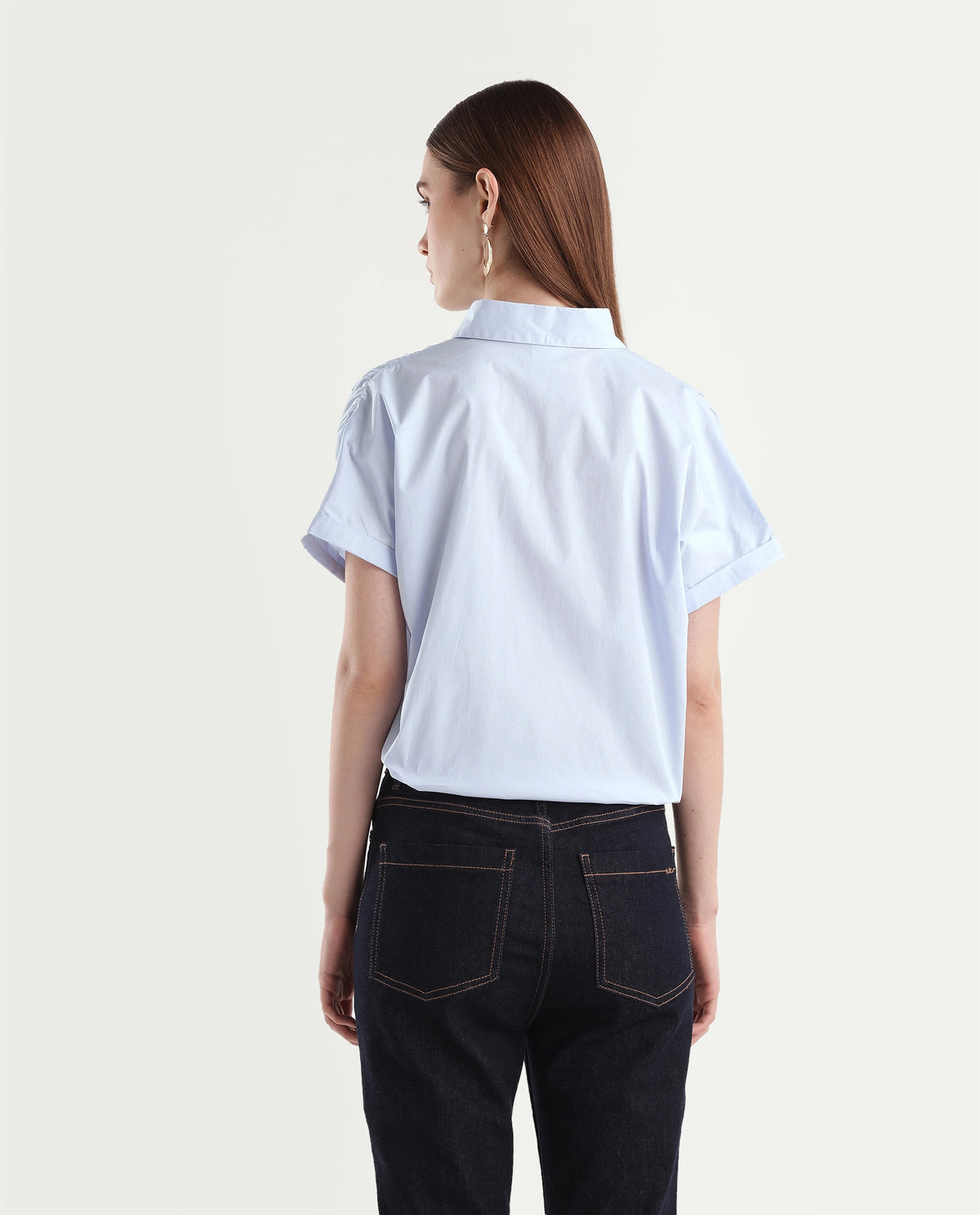 Rareism Women's Onjrop Light Blue Cotton Blend Spread Collar Boxy Solid Top - image 7
