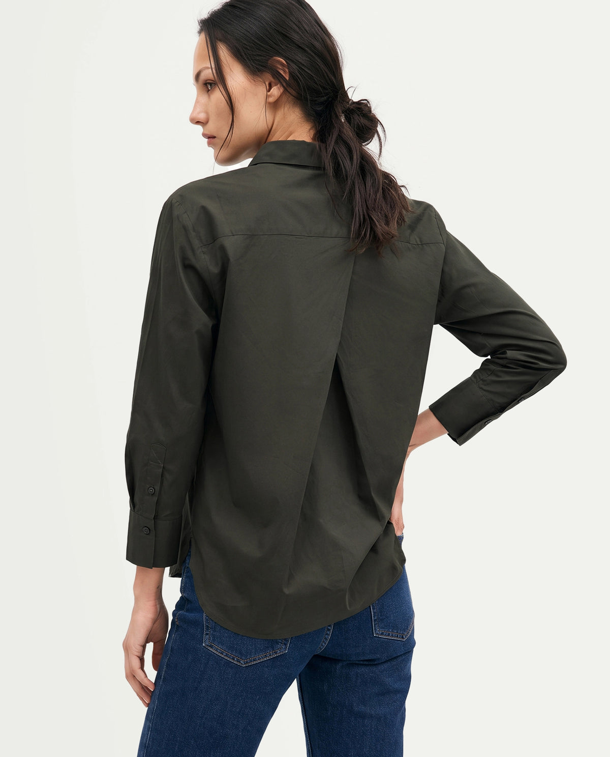 Rareism Women's Onjilon Olive Cotton Blend Spread Collar Regular Plain Shirt - image 5