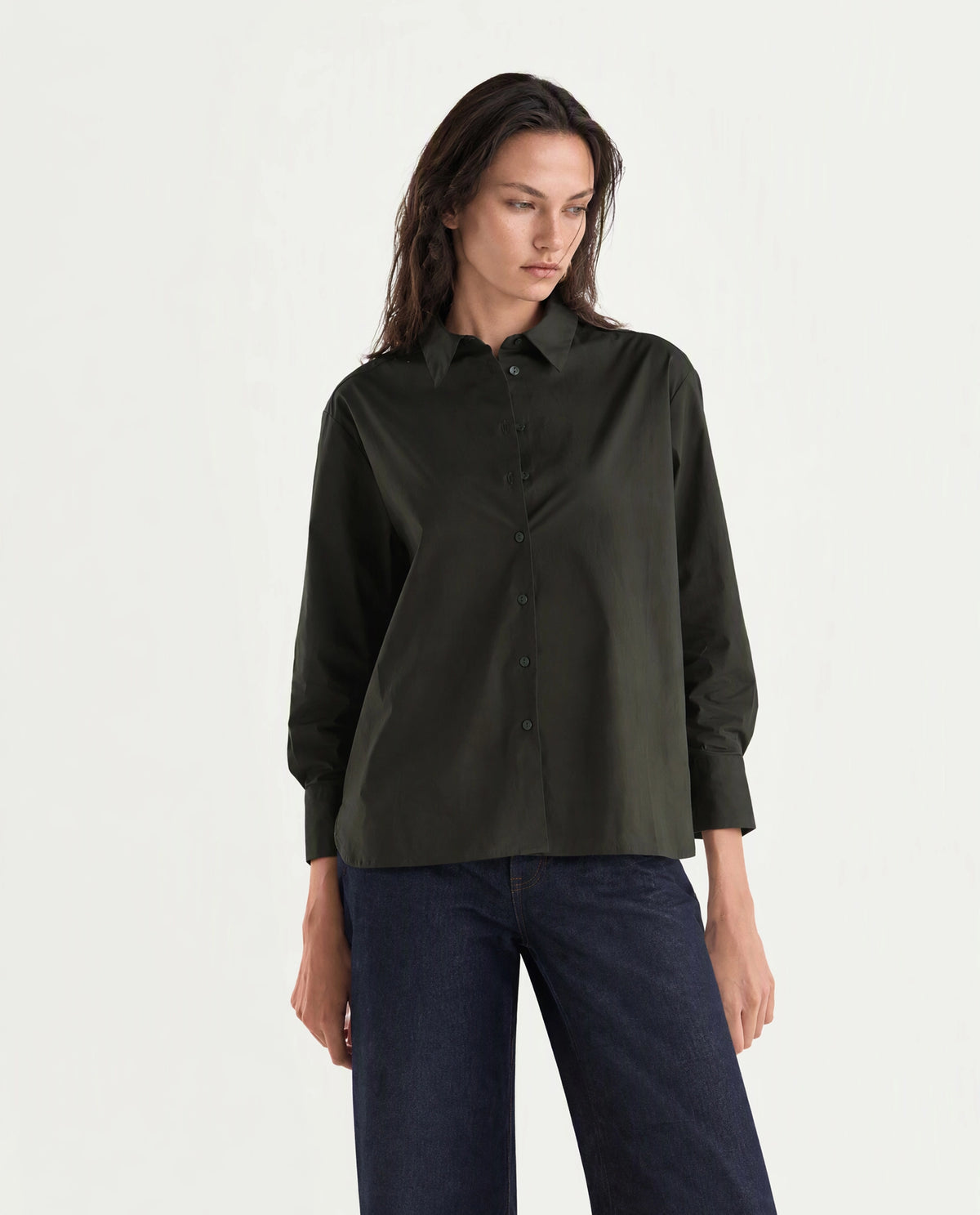 Rareism Women's Onjilon Olive Cotton Blend Spread Collar Regular Plain Shirt - image 1