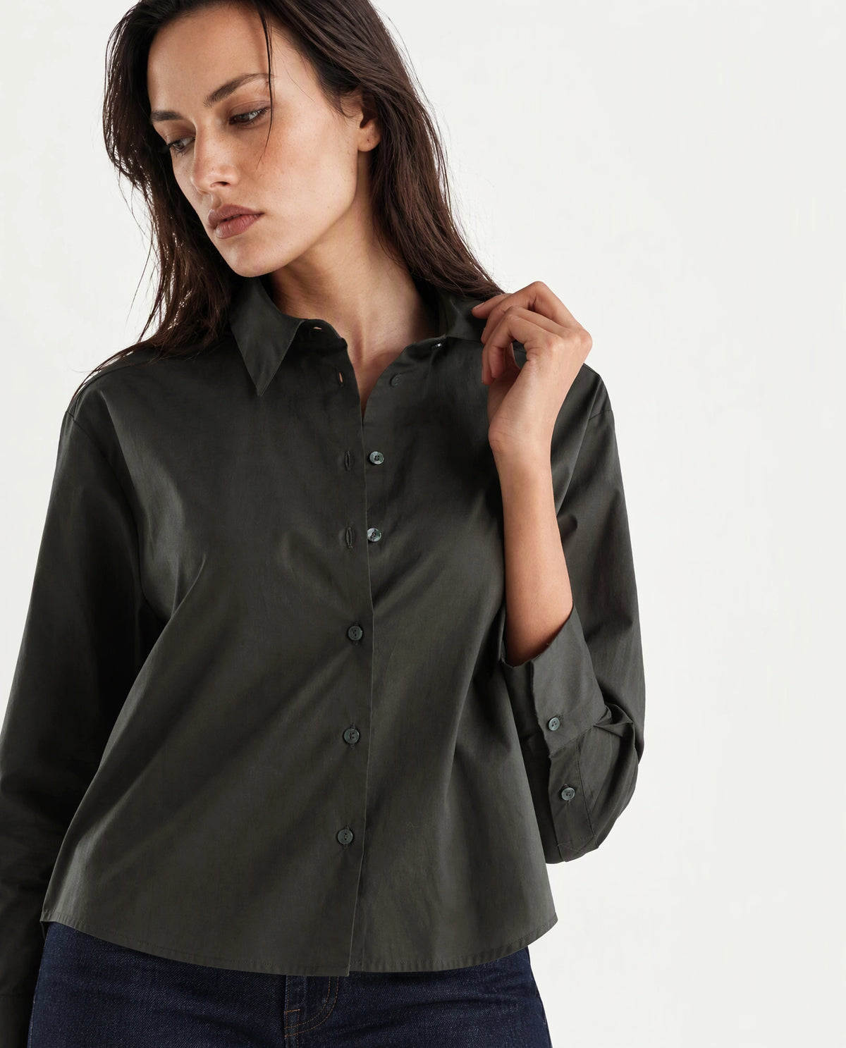 Rareism Women's Onjilon Olive Cotton Blend Spread Collar Regular Plain Shirt - image 3