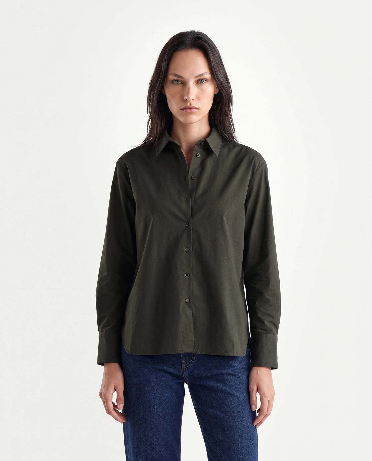 Rareism Women's Onjilon Olive Cotton Blend Spread Collar Regular Plain Shirt - image 6