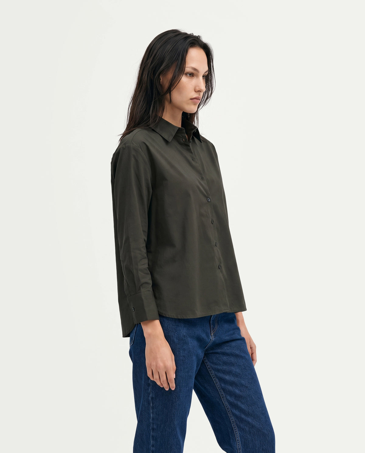 Rareism Women's Onjilon Olive Cotton Blend Spread Collar Regular Plain Shirt - image 4