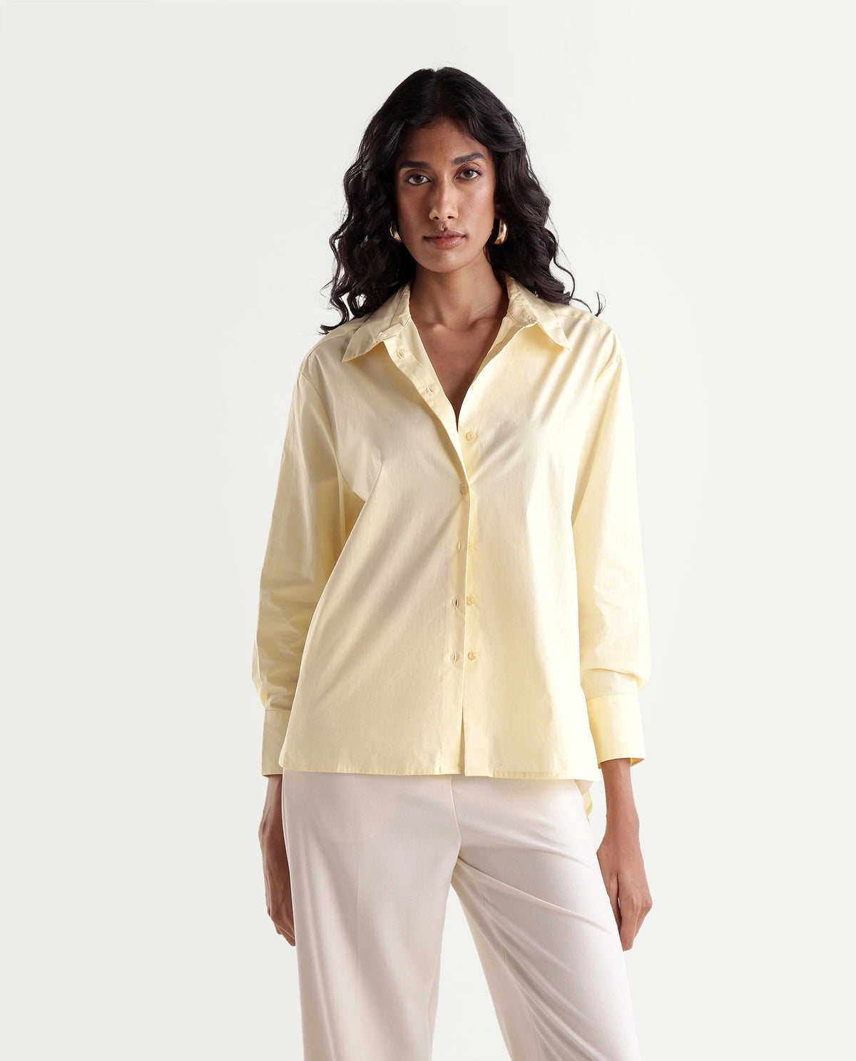 Rareism Women's Onjilon Yellow Cotton Blend Spread Collar Regular Plain Shirt - image 7