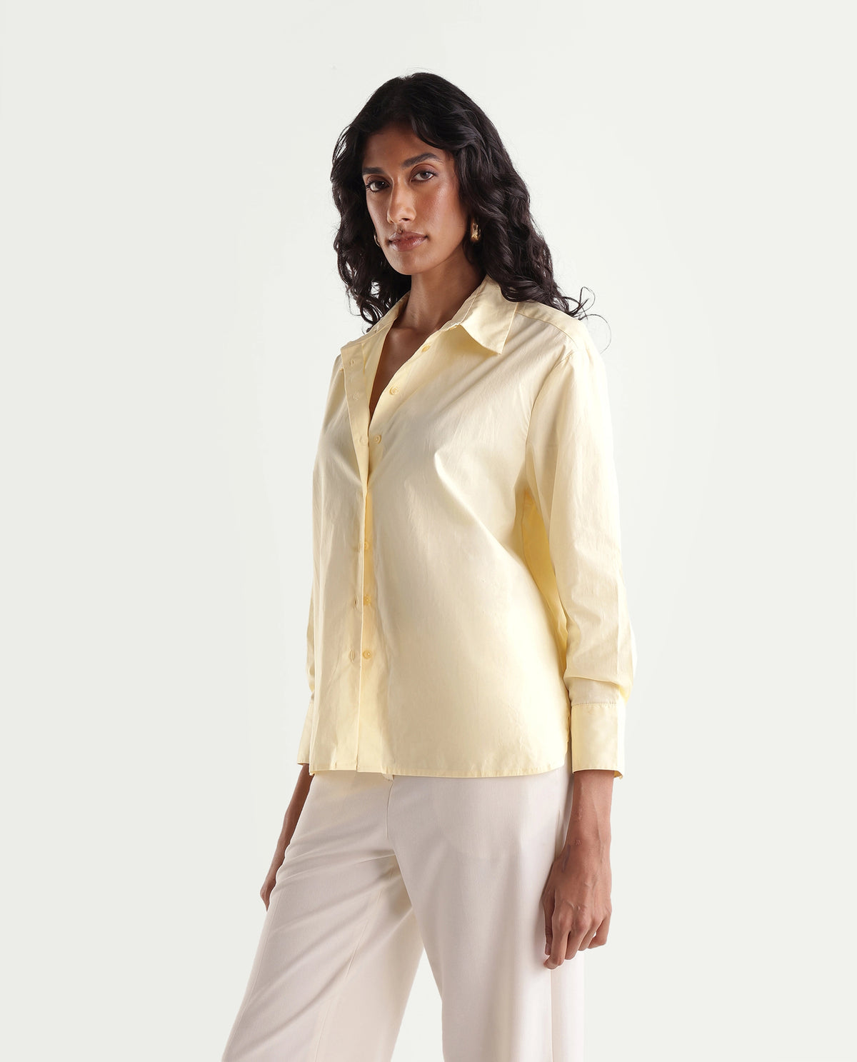 Rareism Women's Onjilon Yellow Cotton Blend Spread Collar Regular Plain Shirt - image 5