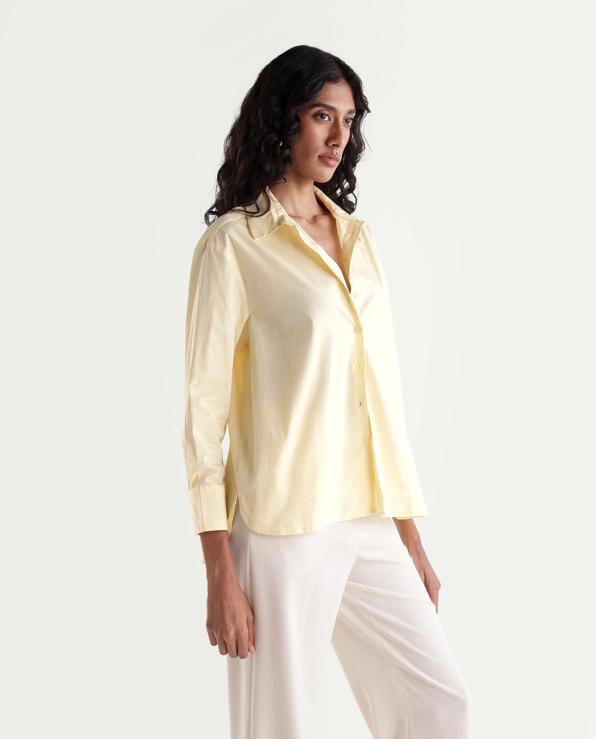 Rareism Women's Onjilon Yellow Cotton Blend Spread Collar Regular Plain Shirt - image 4