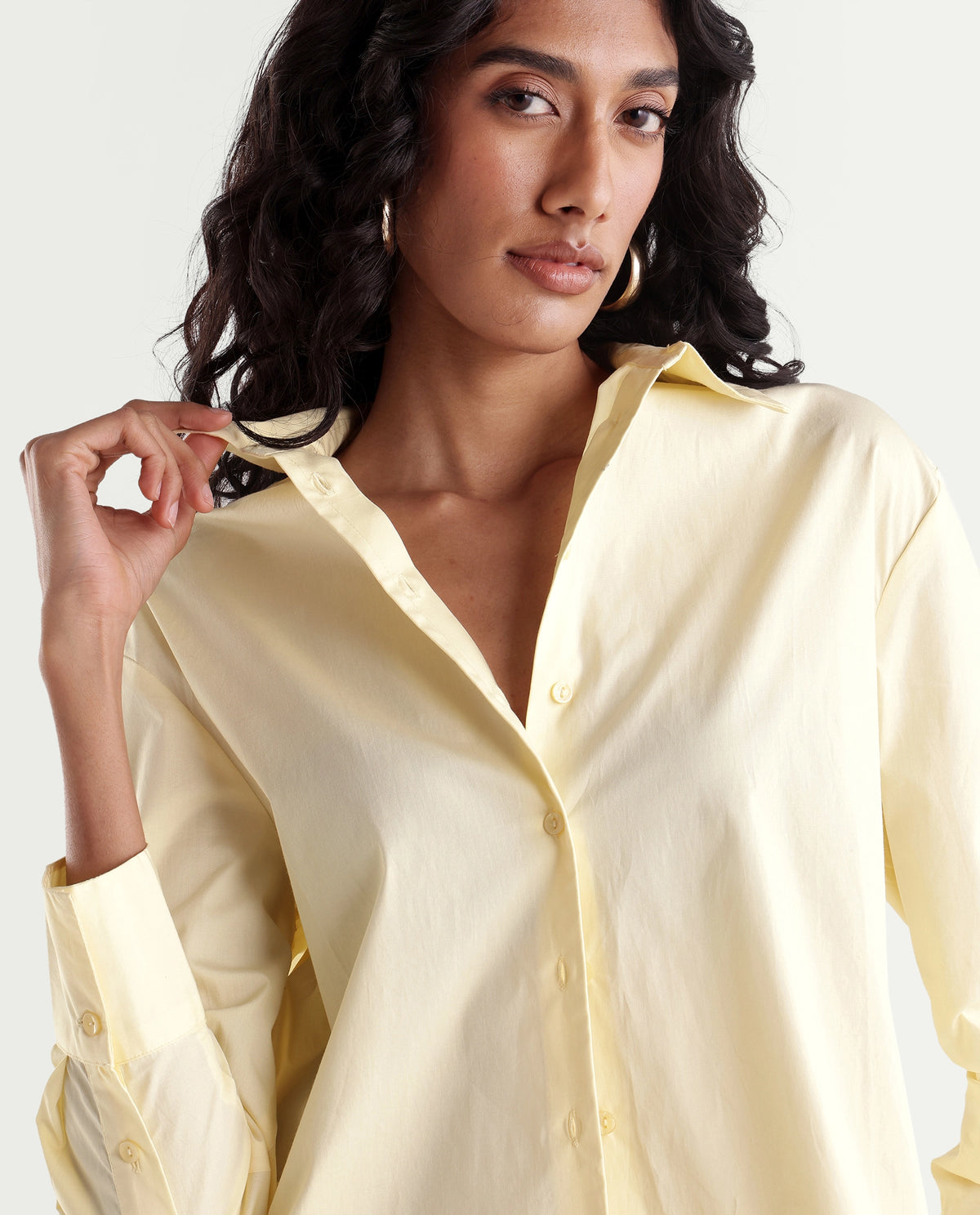 Rareism Women's Onjilon Yellow Cotton Blend Spread Collar Regular Plain Shirt - image 3
