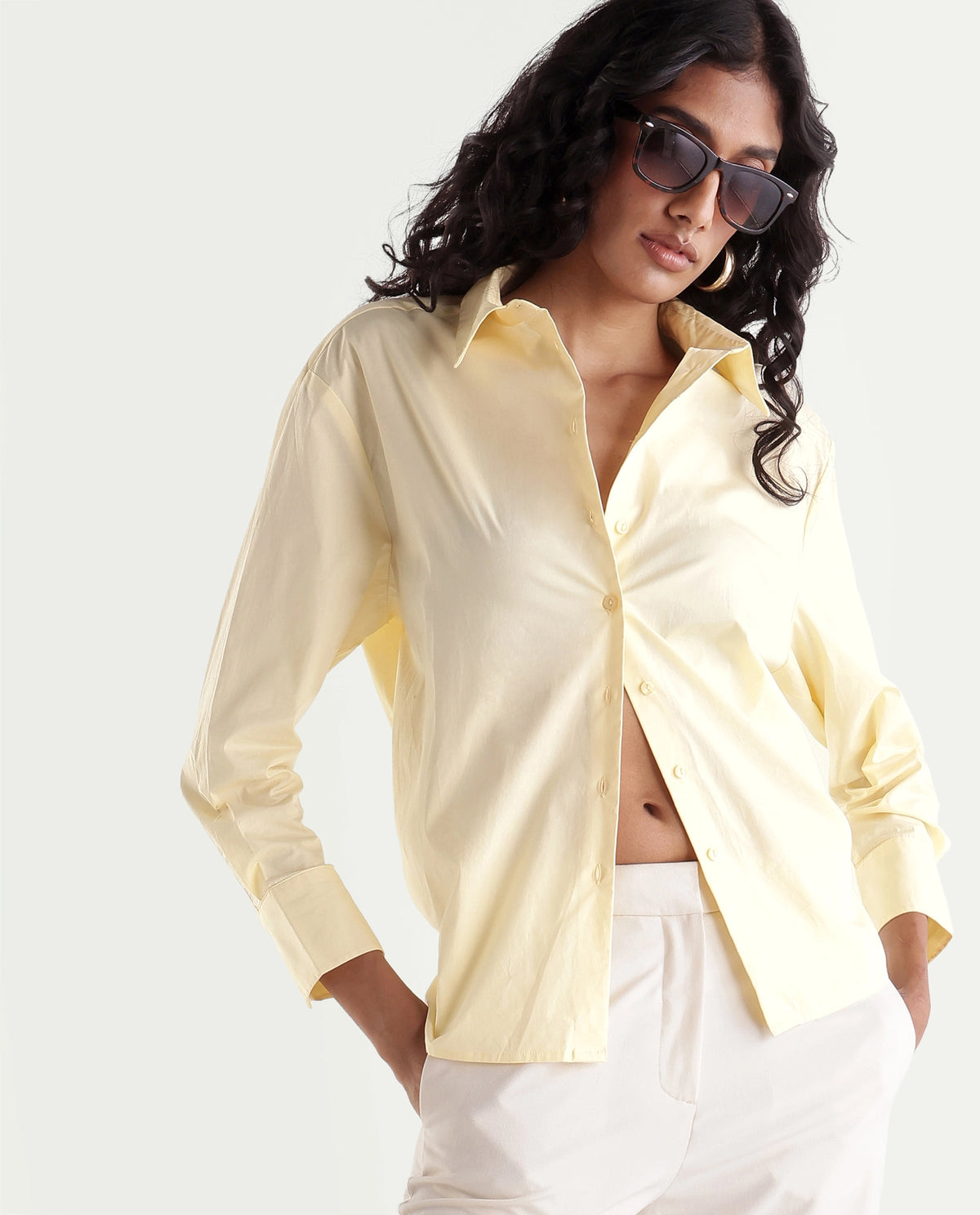 Rareism Women's Onjilon Yellow Cotton Blend Spread Collar Regular Plain Shirt - image 6