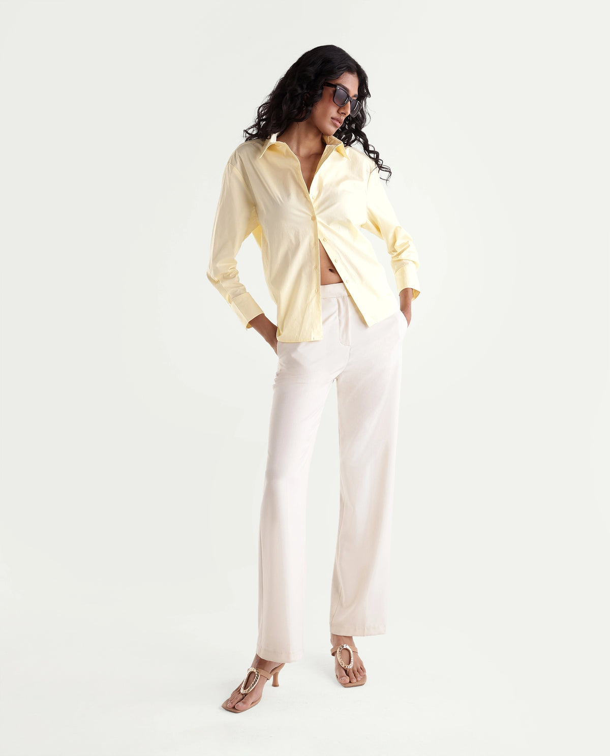 Rareism Women's Onjilon Yellow Cotton Blend Spread Collar Regular Plain Shirt - image 2