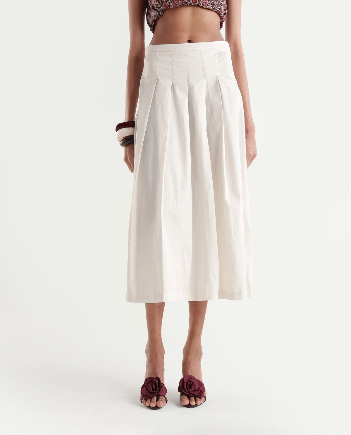 Rareism Women's Onjort Off White Cotton Blend A-Line Plain Skirt - image 1