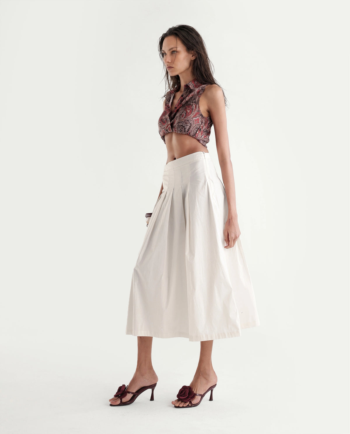 Rareism Women's Onjort Off White Cotton Blend A-Line Plain Skirt - image 5