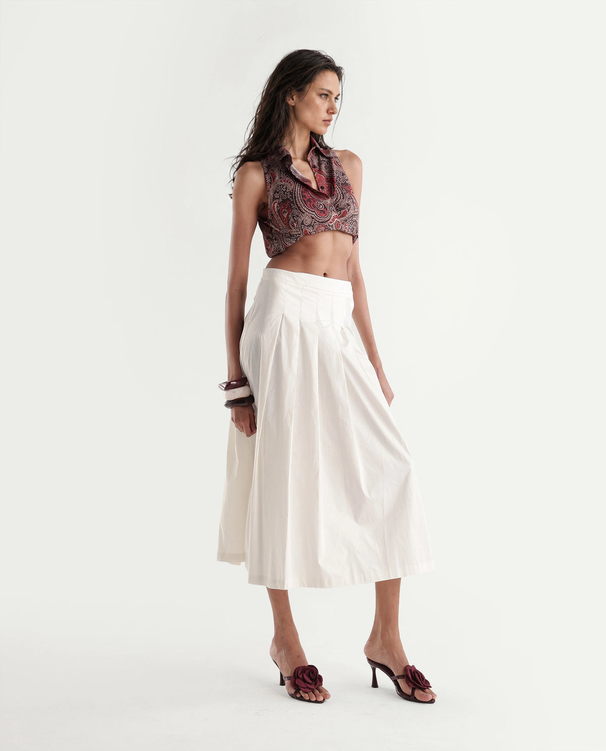 Rareism Women's Onjort Off White Cotton Blend A-Line Plain Skirt - image 7
