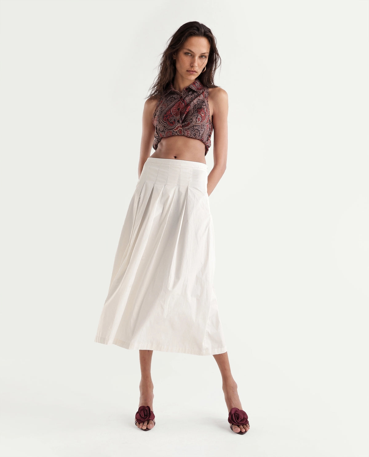 Rareism Women's Onjort Off White Cotton Blend A-Line Plain Skirt - image 4