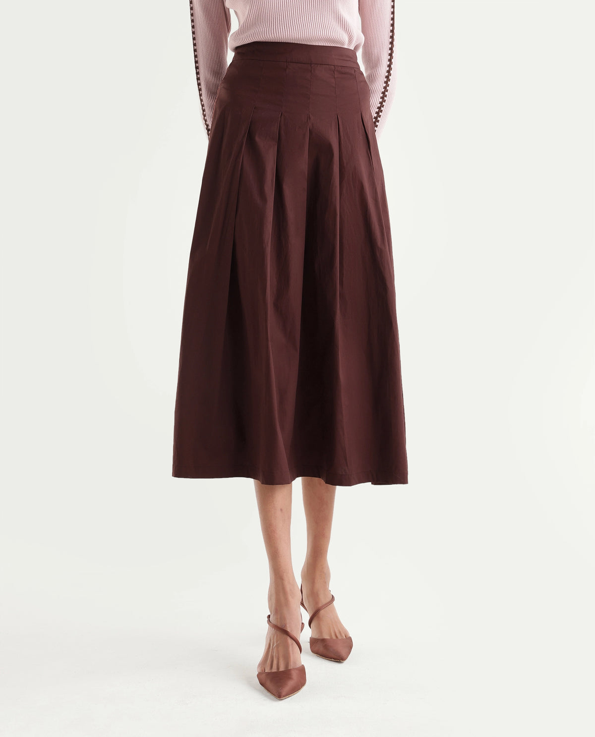 Rareism Women's Onjort Brown Cotton Blend A-Line Solid Skirt - image 1
