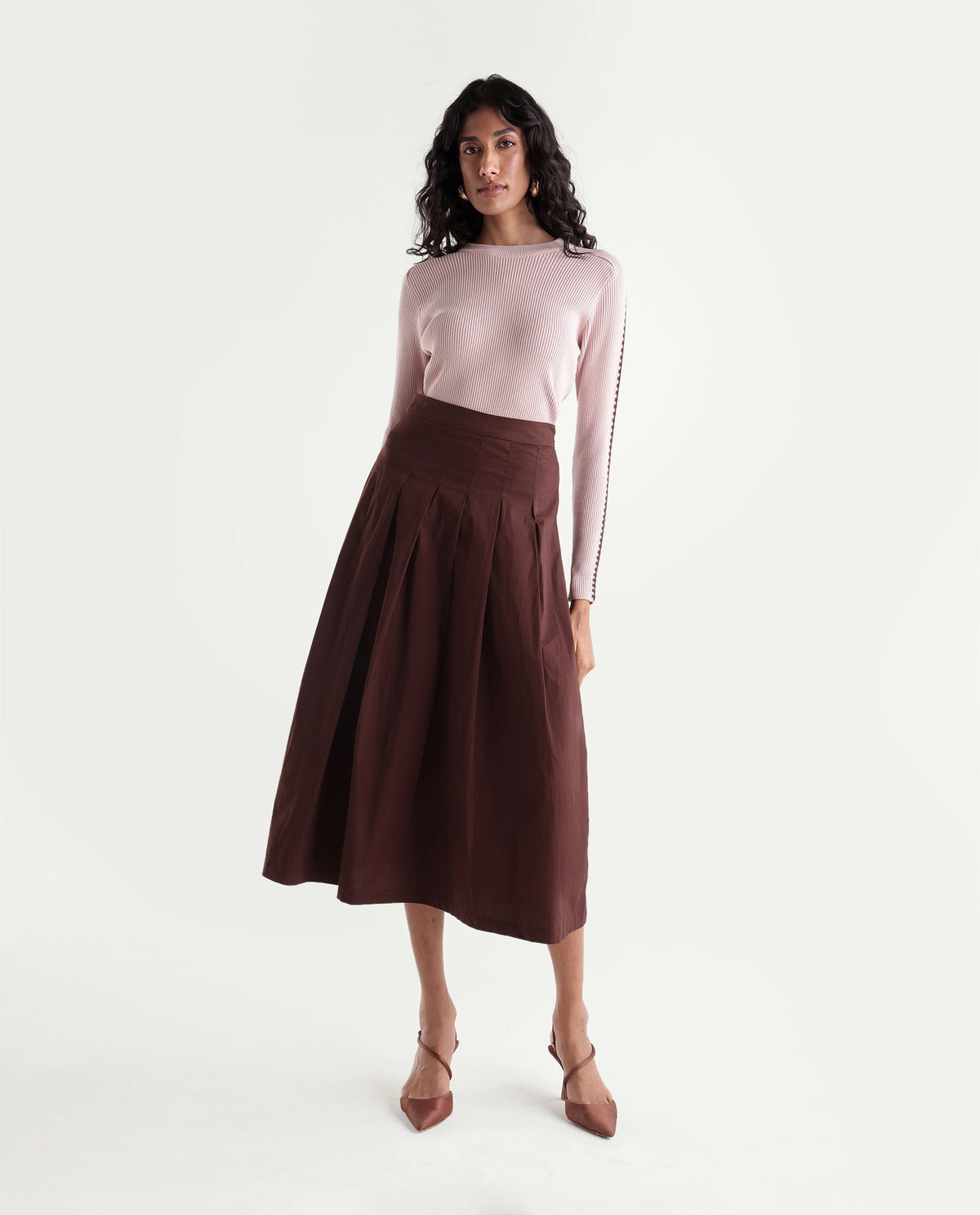 Rareism Women's Onjort Brown Cotton Blend A-Line Solid Skirt - image 2