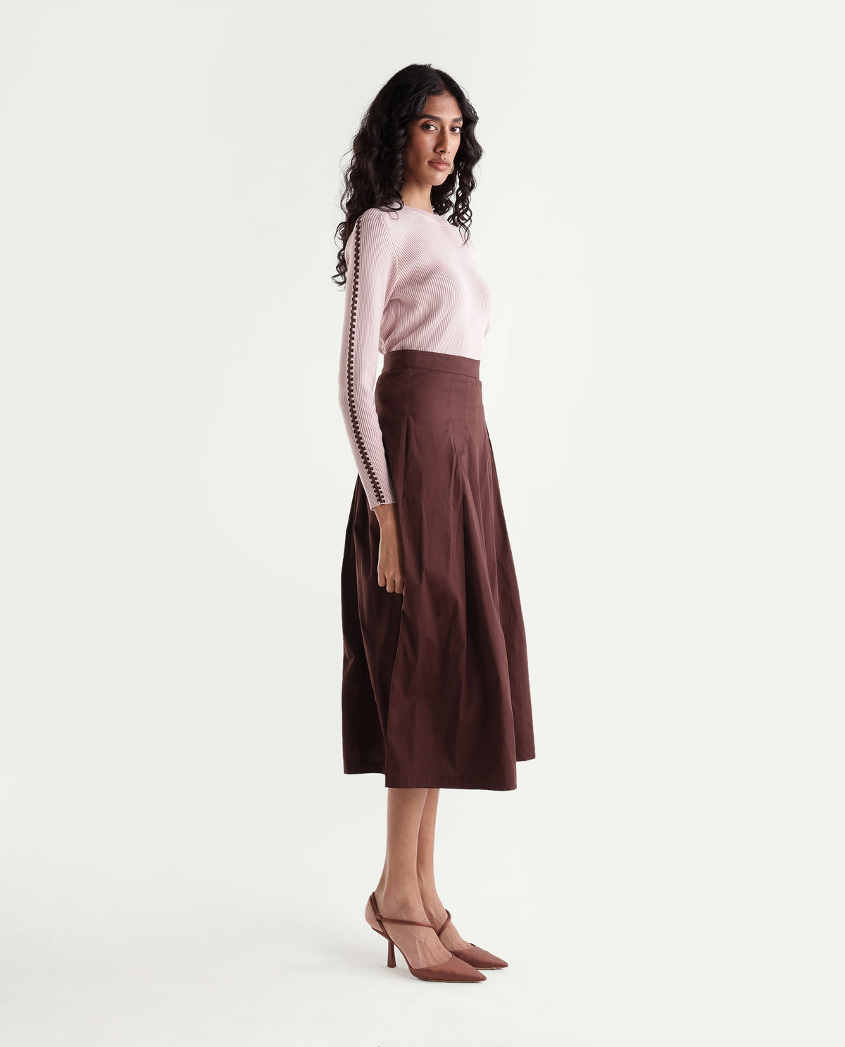 Rareism Women's Onjort Brown Cotton Blend A-Line Solid Skirt - image 4