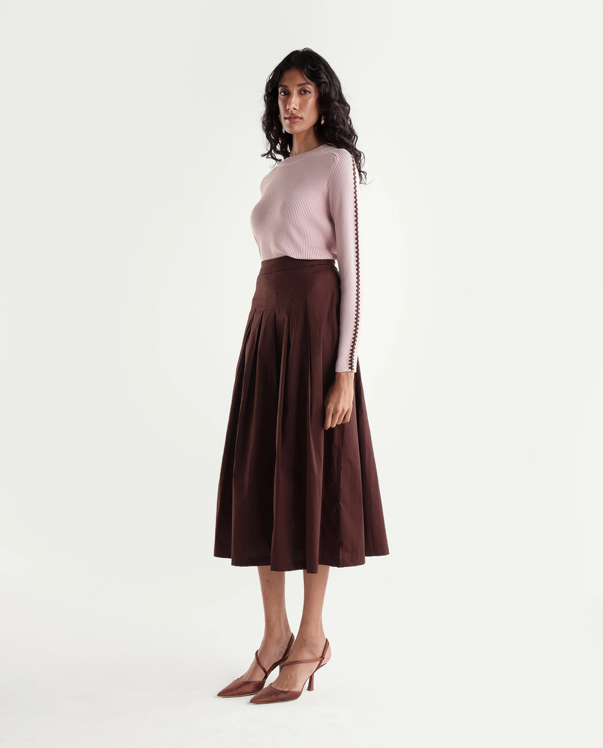 Rareism Women's Onjort Brown Cotton Blend A-Line Solid Skirt - image 5