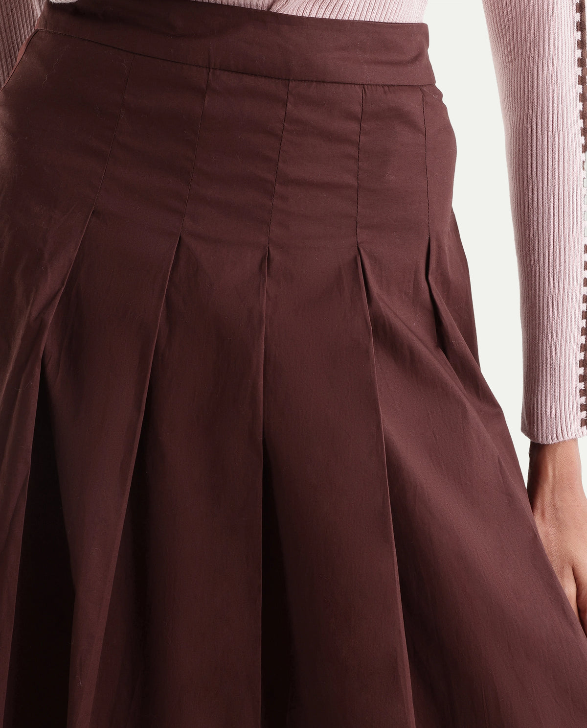 Rareism Women's Onjort Brown Cotton Blend A-Line Solid Skirt - image 3