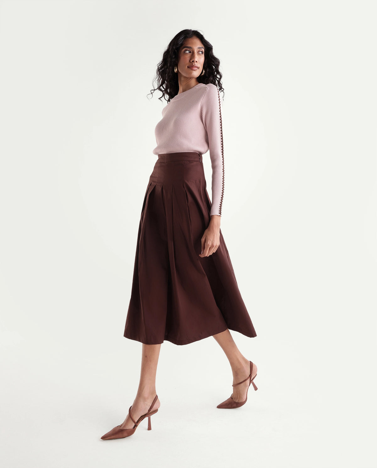 Rareism Women's Onjort Brown Cotton Blend A-Line Solid Skirt - image 6