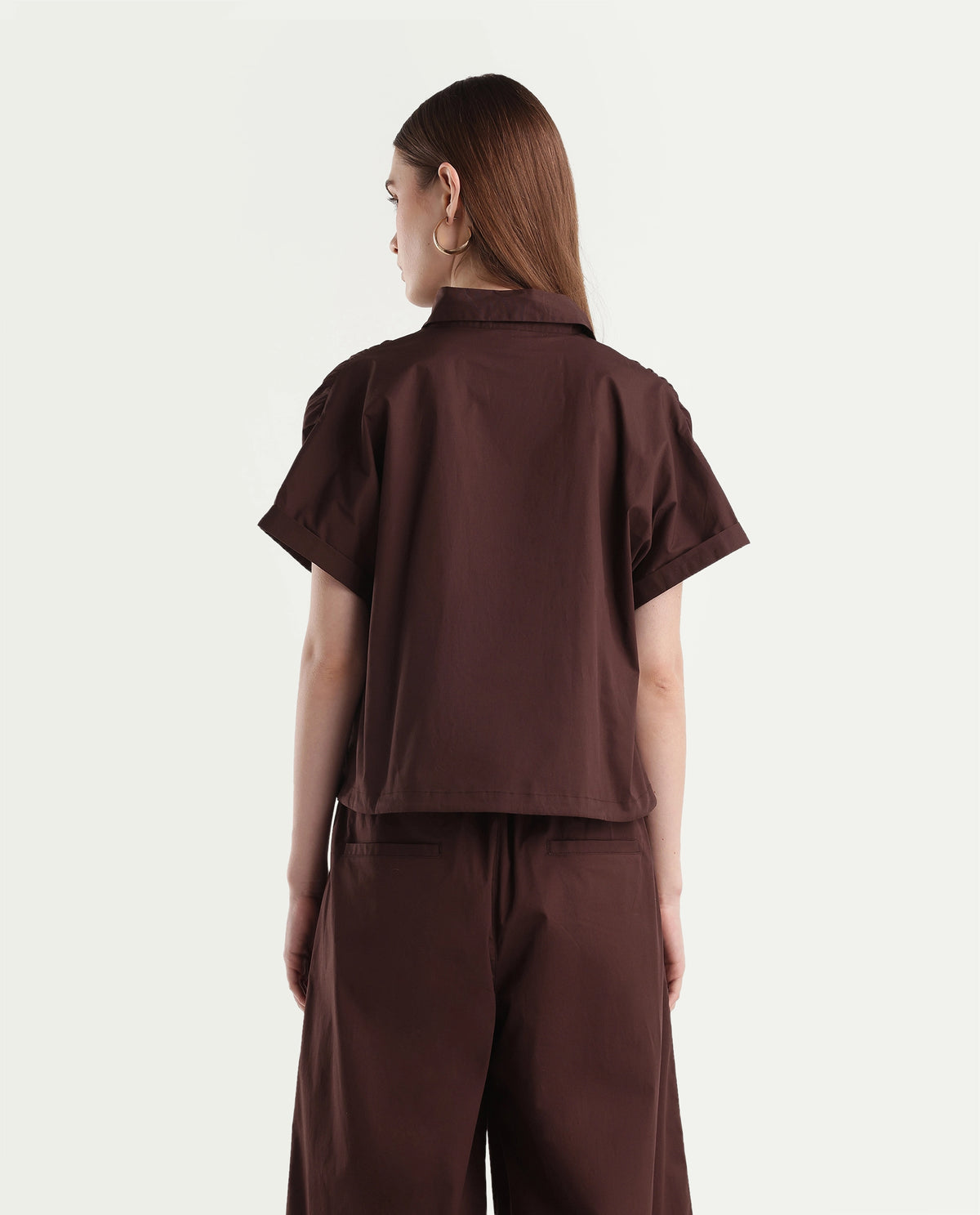 Rareism Women's Onjropo Brown Cotton Blend Spread Collar Crop Top - image 7