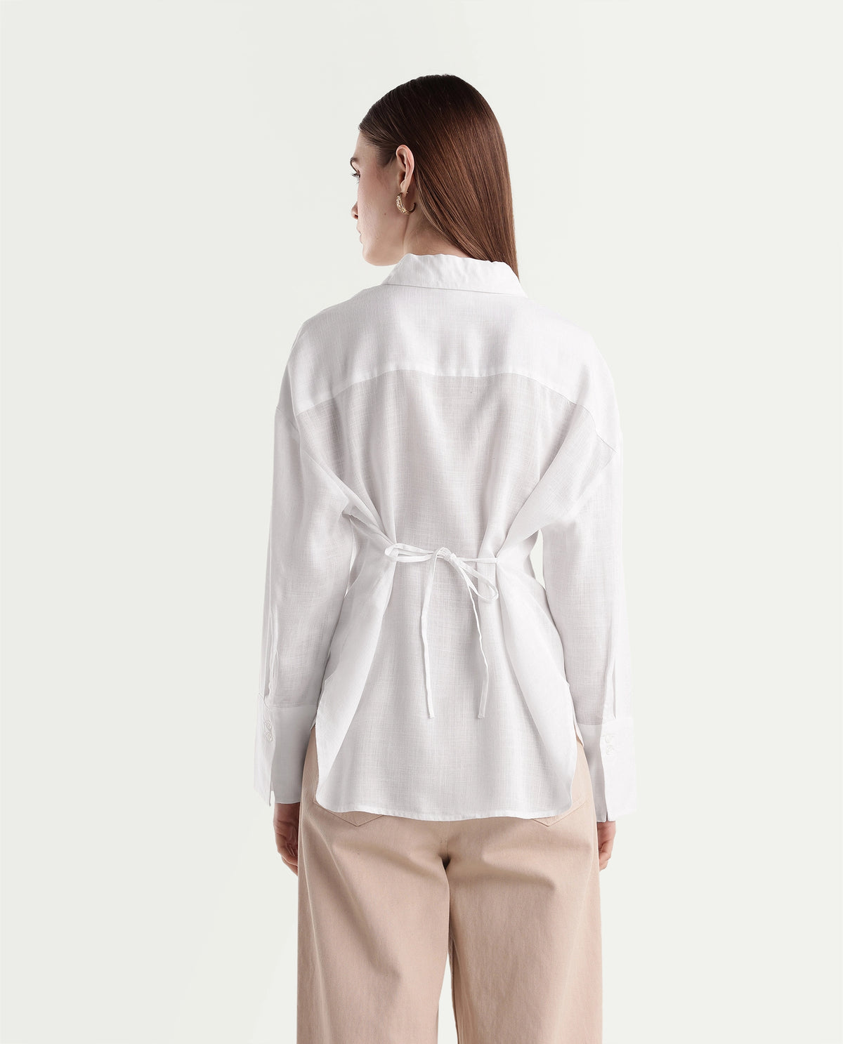 Rareism Women's Linea White Lyocell Spread Collar Button Regular Plain Shirt - image 7